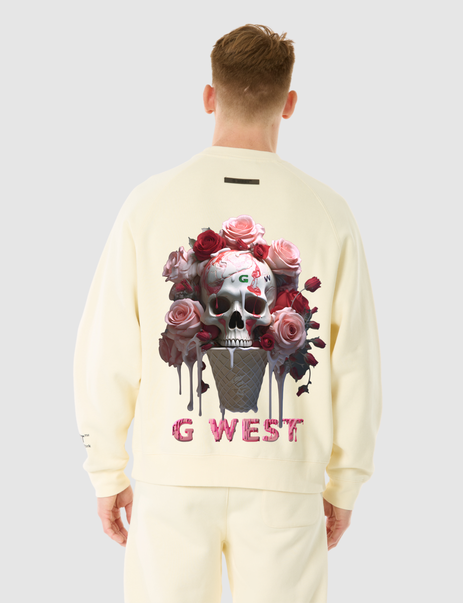 G West Sweatshirt - Ice Cream Skull Crewneck - Cream - GWPLCRW5006