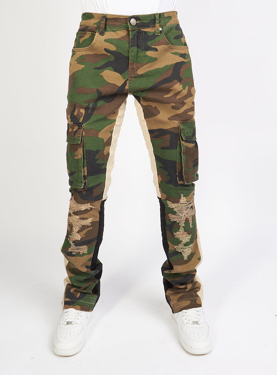 Politics Flare Stacked Pants - Mott -  Camo - 502
