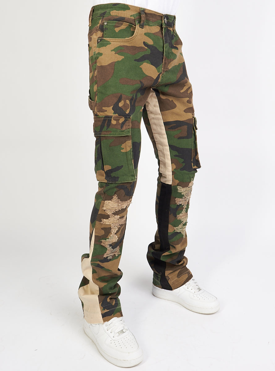 Politics Flare Stacked Pants - Mott -  Camo - 502