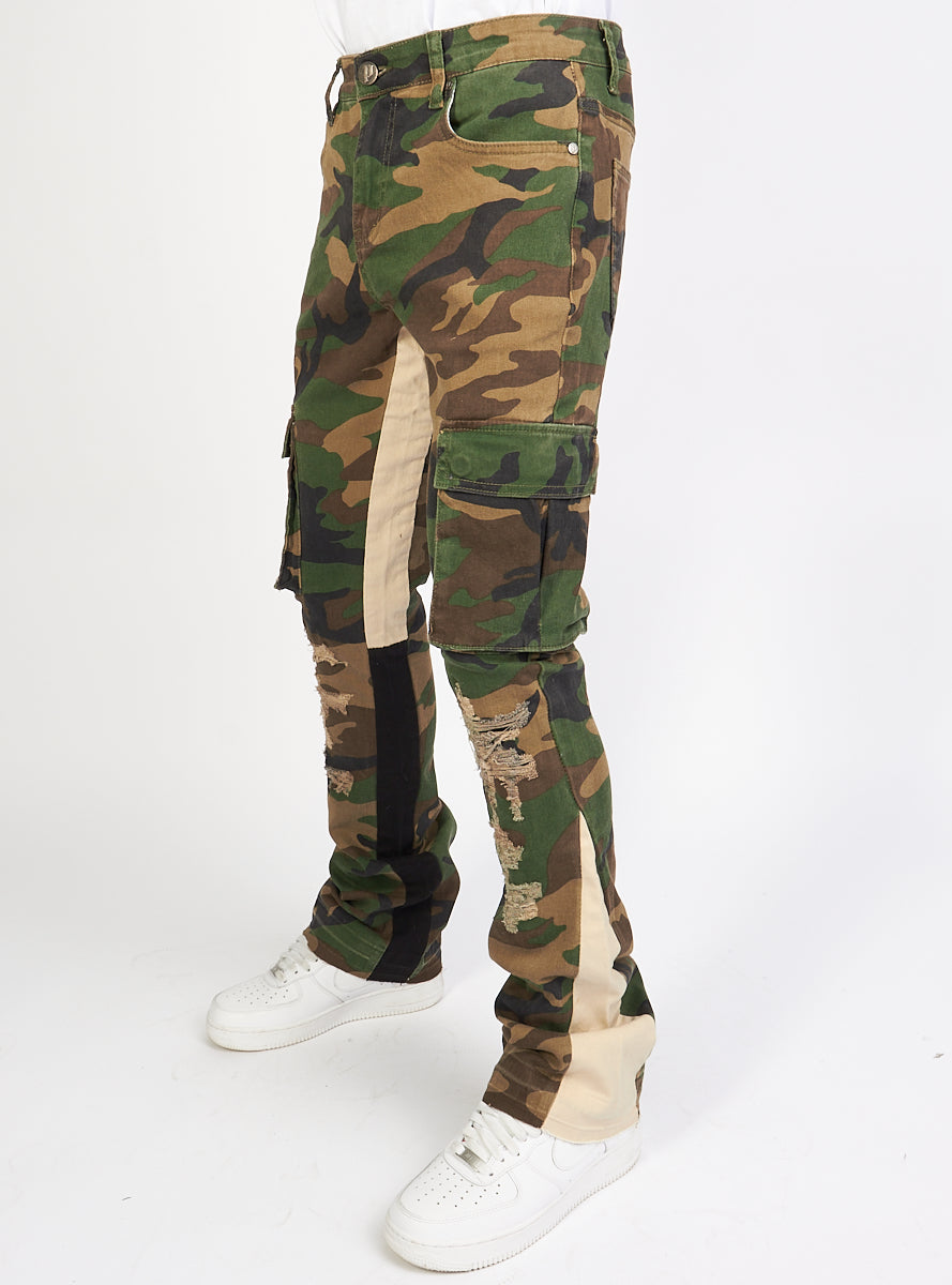 Politics Flare Stacked Pants - Mott -  Camo - 502