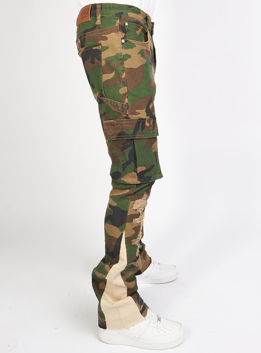 Politics Flare Stacked Pants - Mott -  Camo - 502