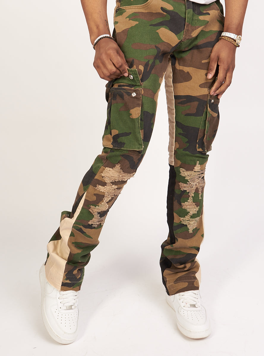 Politics Flare Stacked Pants - Mott -  Camo - 502