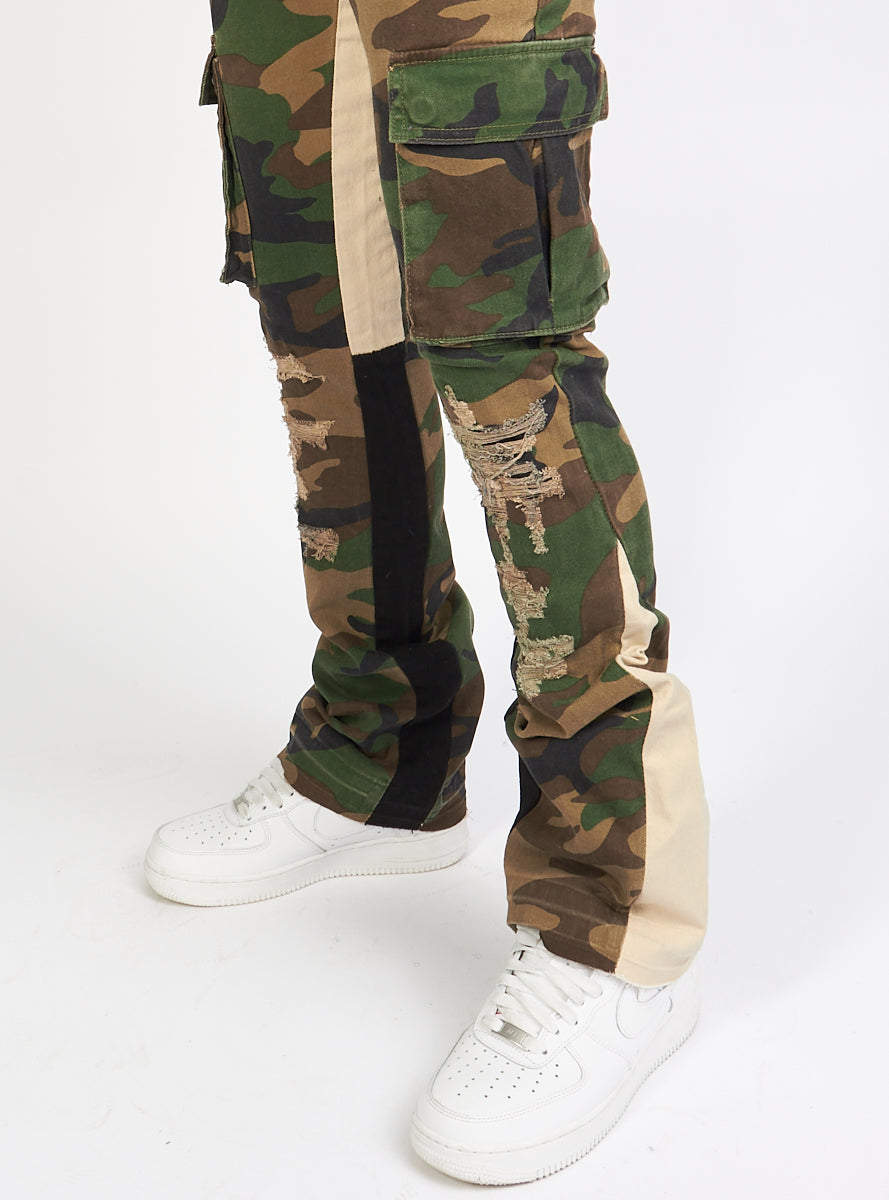 Politics Flare Stacked Pants - Mott -  Camo - 502