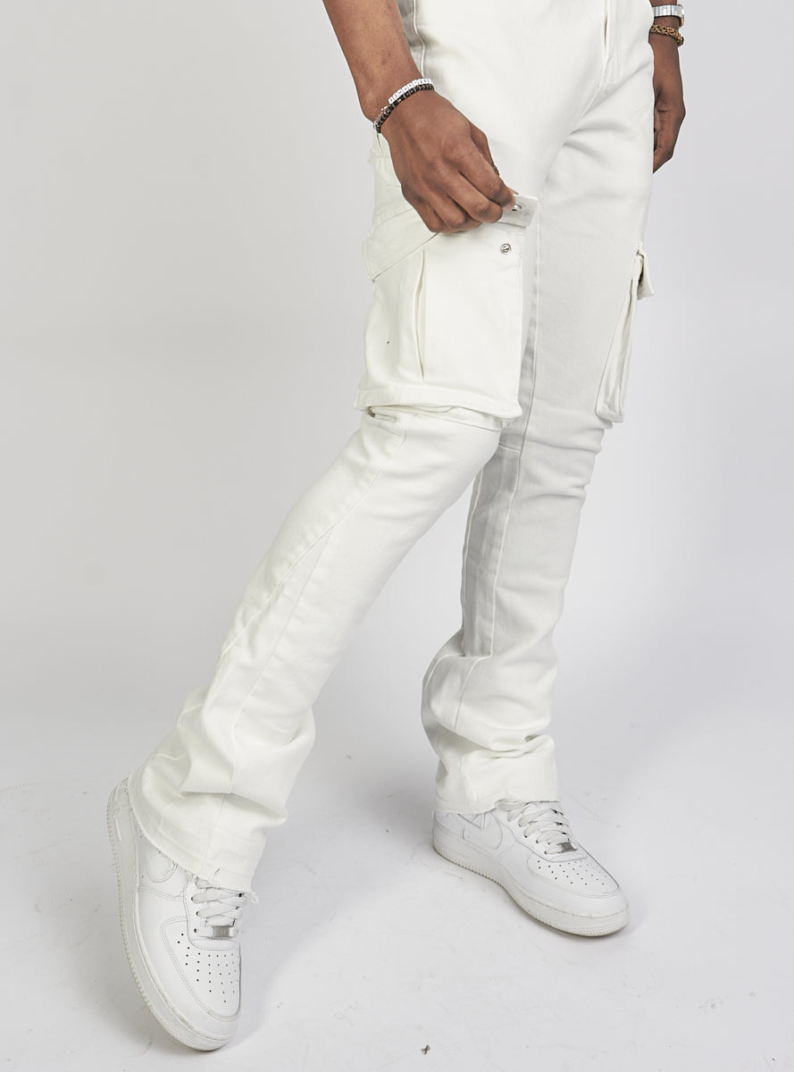 Politics Flare Stacked Pants - Mott - White - 506