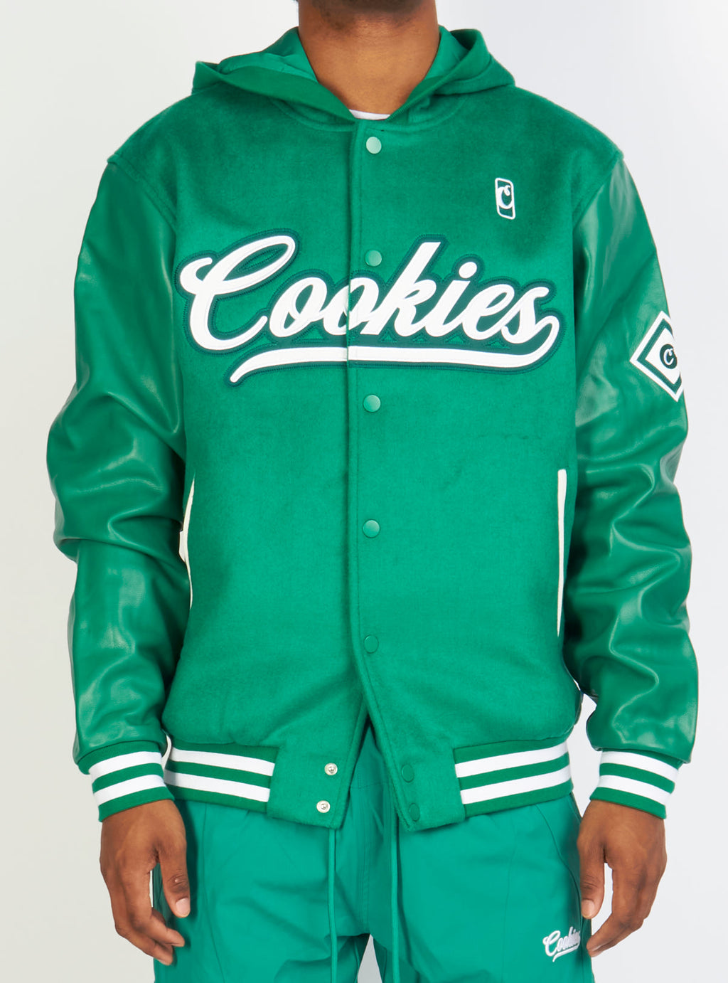 Cookies Jacket - Pack Talk Hooded Letterman - Forest Green - 1564O6618