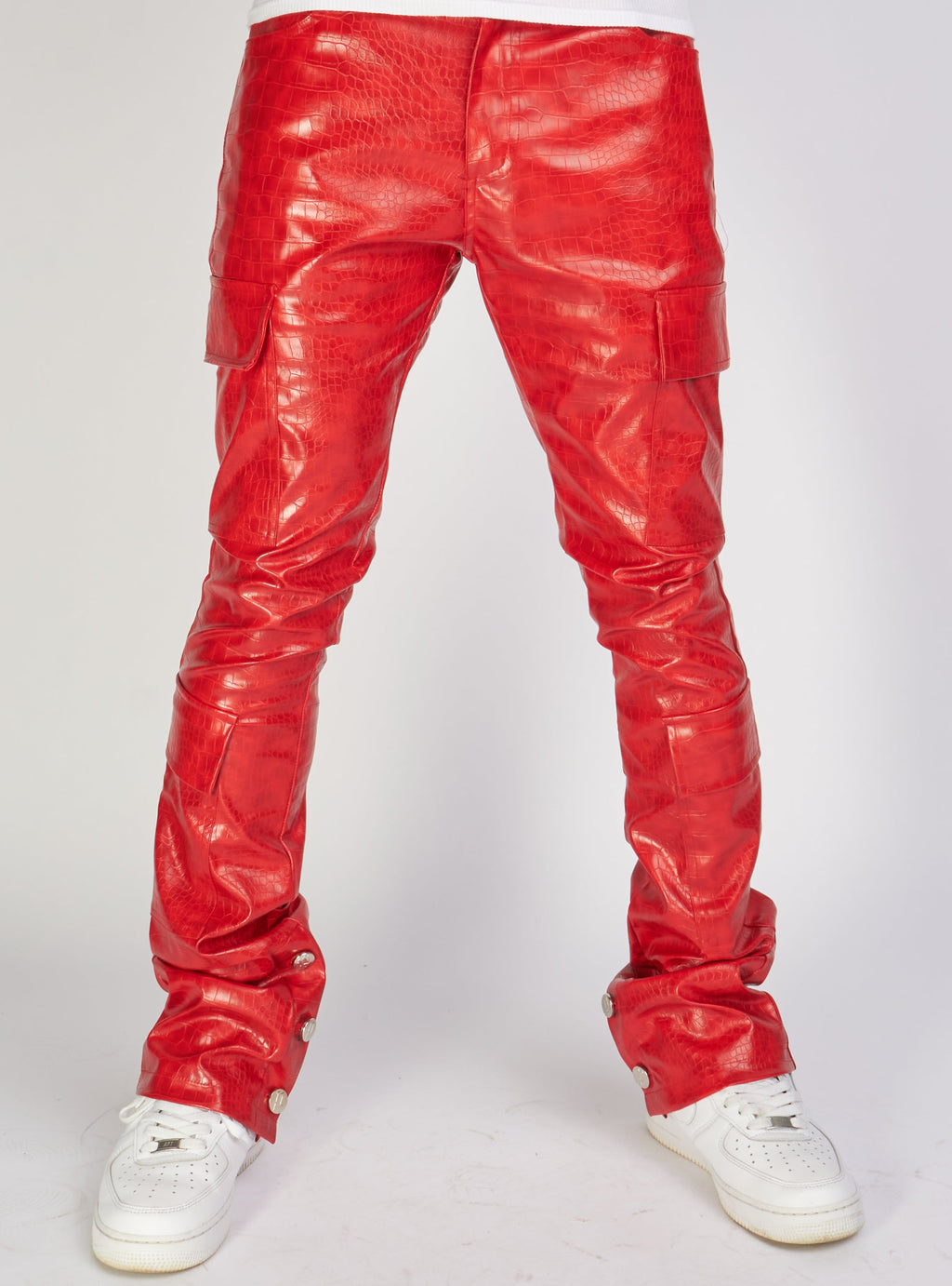 Politics Jeans - Alligator Leather Stacked Flare with Embroidery Harris - Red And White  - 562