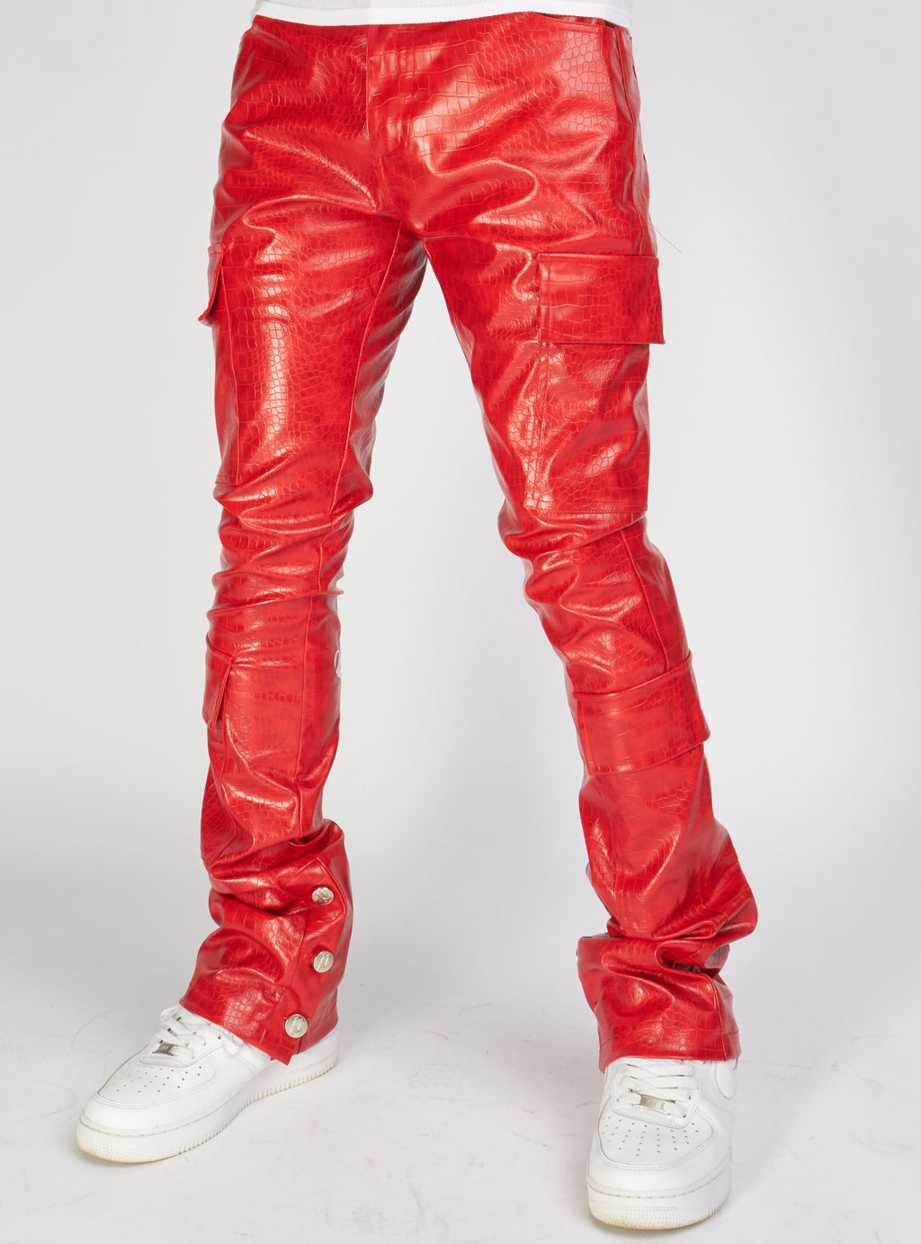 Politics Jeans - Alligator Leather Stacked Flare with Embroidery Harris - Red And White  - 562