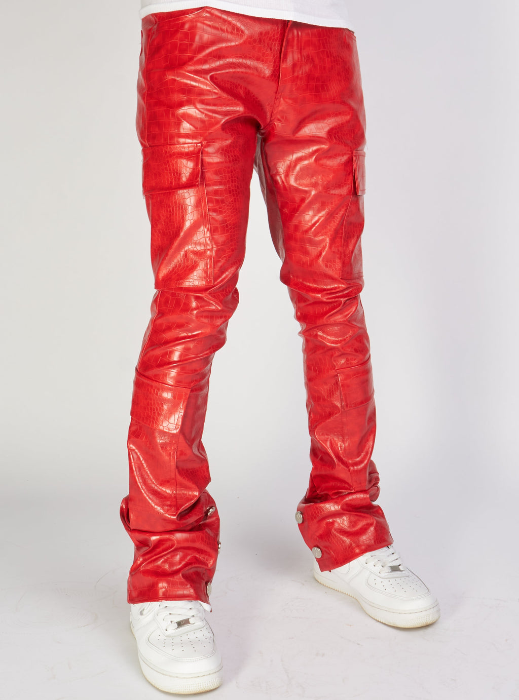Politics Jeans - Alligator Leather Stacked Flare with Embroidery Harris - Red And White  - 562