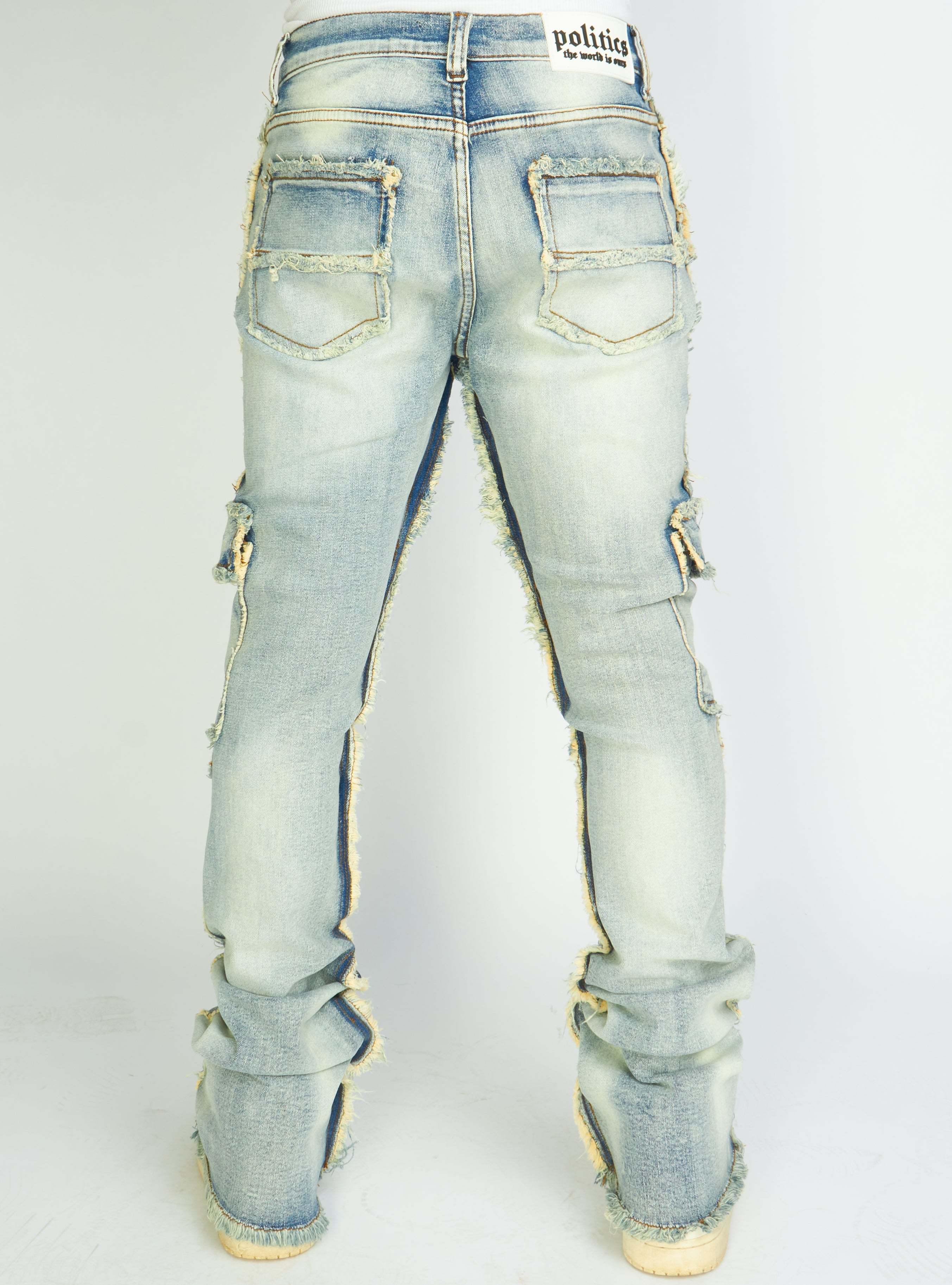 Politics Jeans - Worthy - Blue Wash - Stacked Frayed Cargo - 502