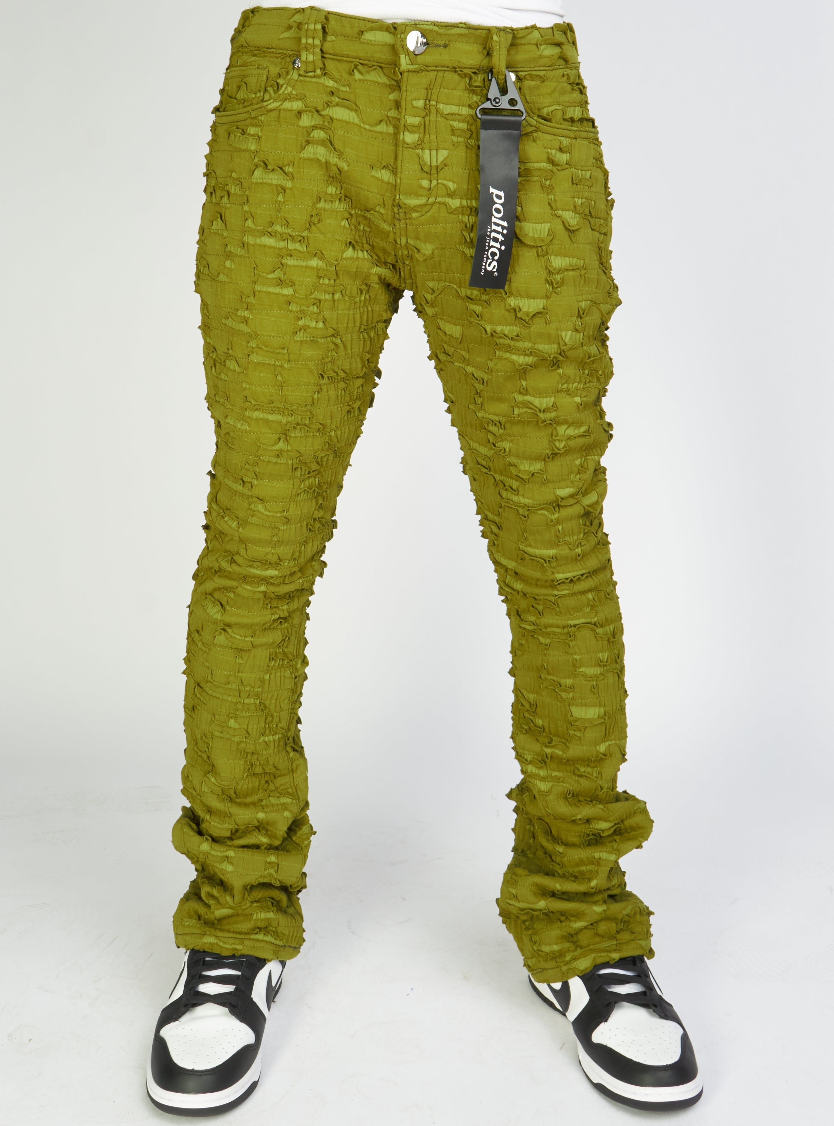 Politics Jeans - Lucas - Olive - Shredded Stacked Flare  - 502