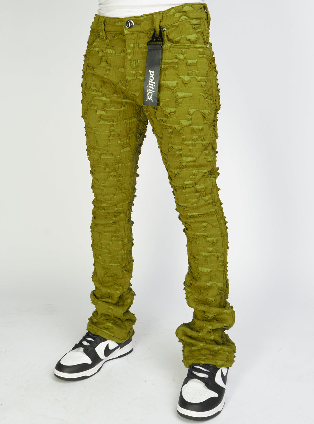 Politics Jeans - Lucas - Olive - Shredded Stacked Flare  - 502