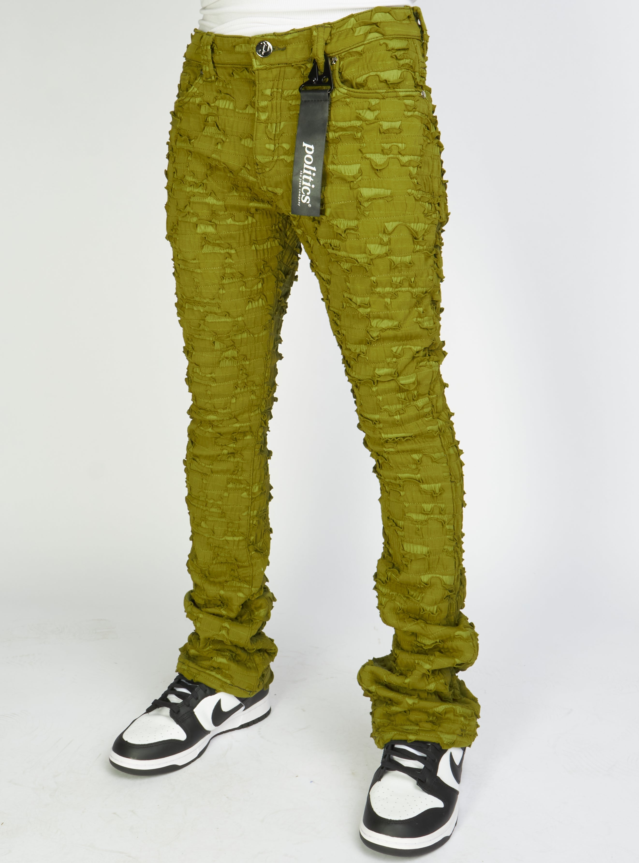 Politics Jeans - Lucas - Olive - Shredded Stacked Flare  - 502