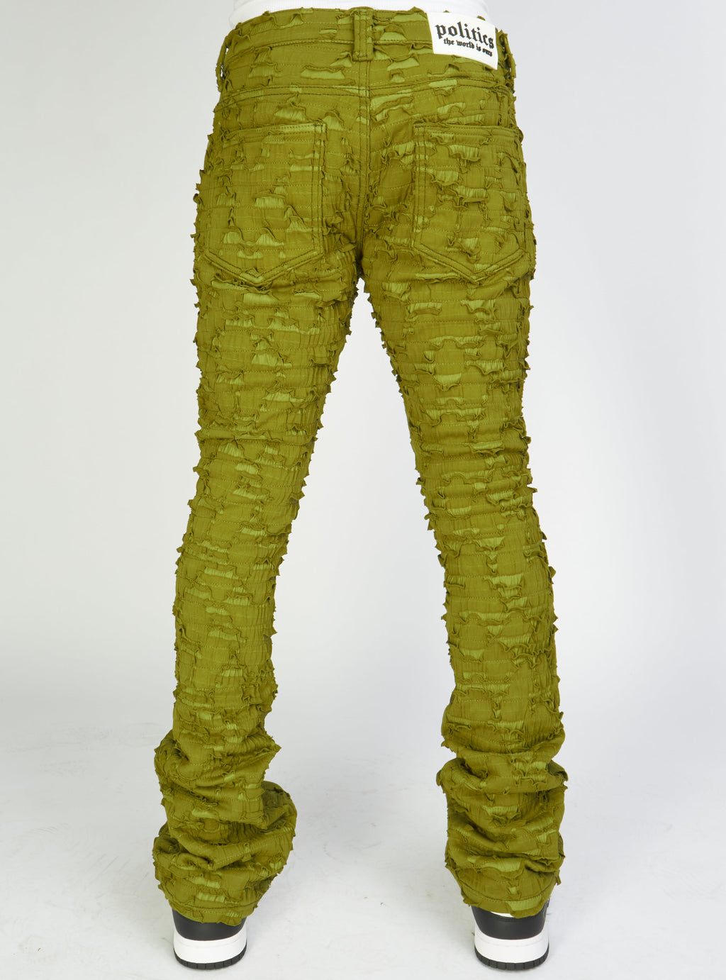 Politics Jeans - Lucas - Olive - Shredded Stacked Flare  - 502