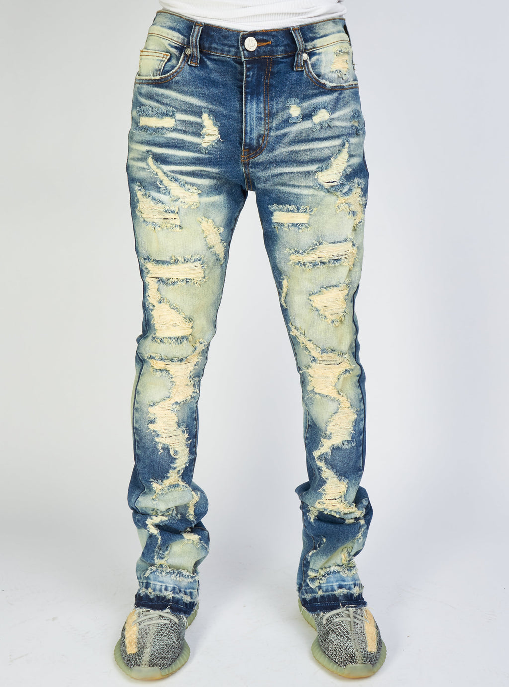 Politics Jeans - Embroidered  Skinny Stacked Flare Mac - Medium Blue  - 510