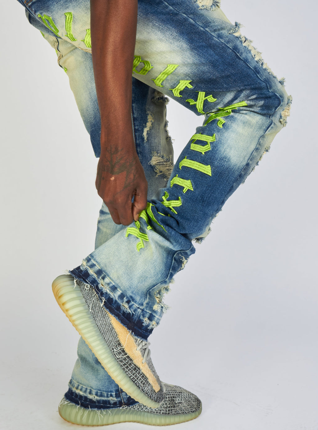 Politics Jeans - Embroidered  Skinny Stacked Flare Mac - Medium Blue  - 510