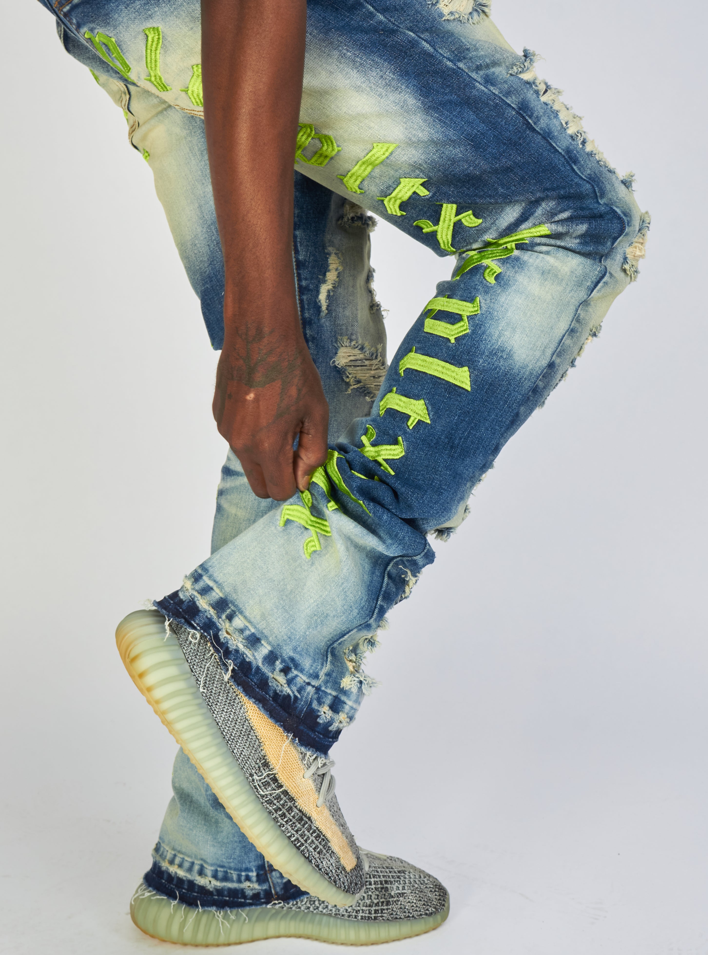 Politics Jeans - Embroidered  Skinny Stacked Flare Mac - Medium Blue  - 510