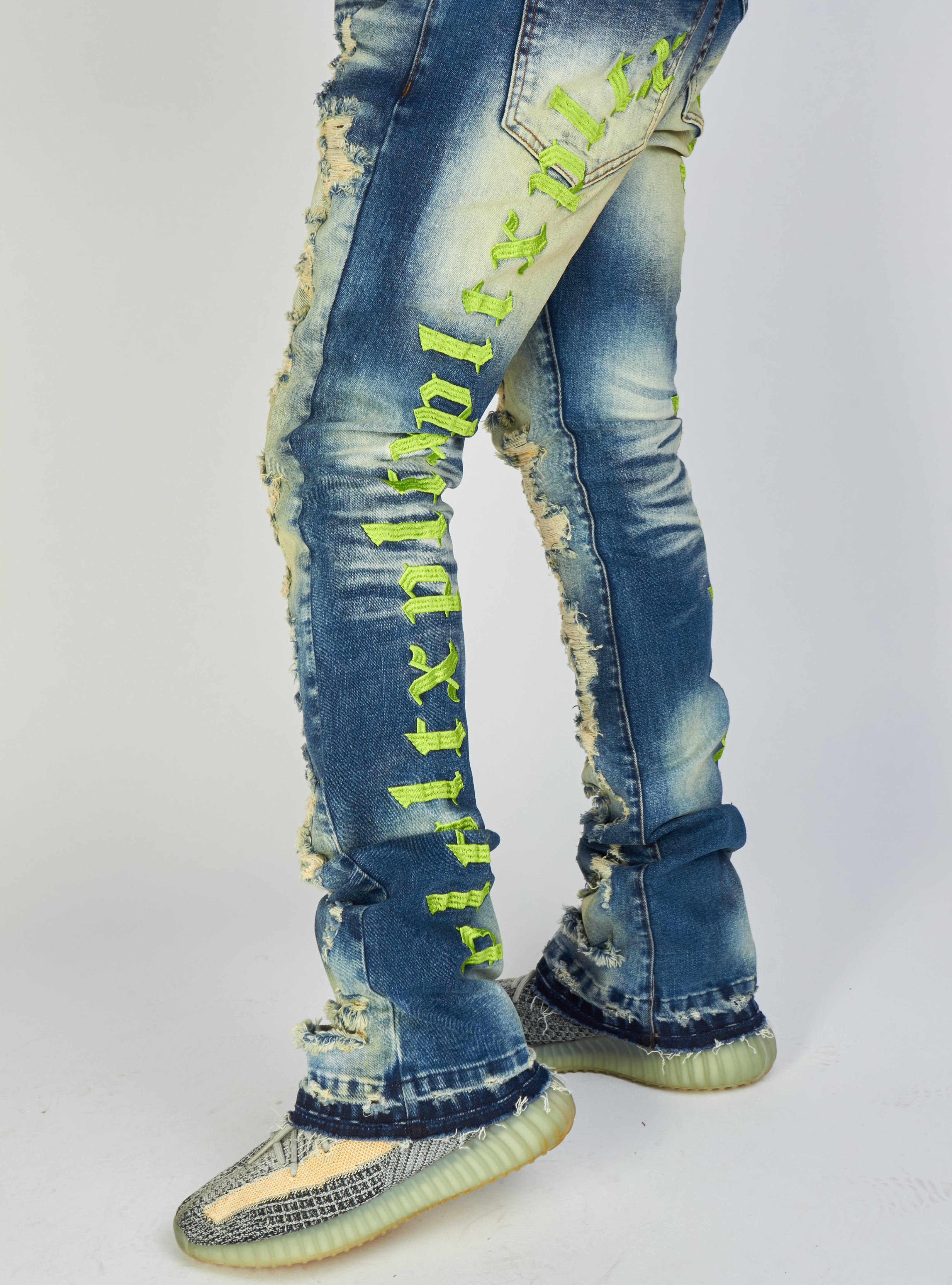 Politics Jeans - Embroidered  Skinny Stacked Flare Mac - Medium Blue  - 510