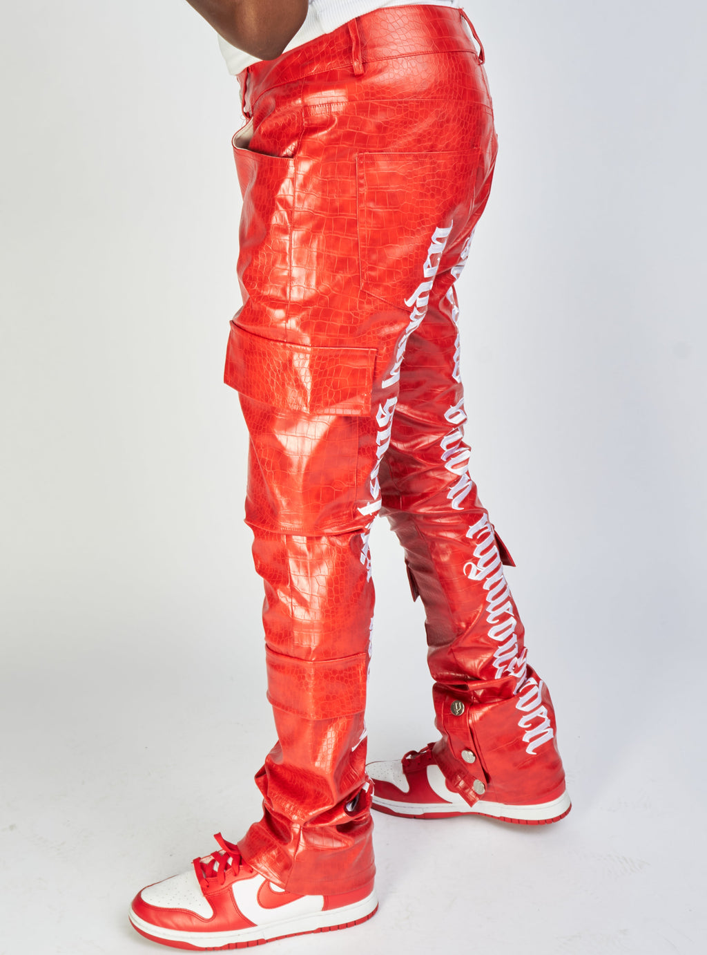 Politics Jeans - Alligator Leather Stacked Flare with Embroidery Harris - Red And White  - 562