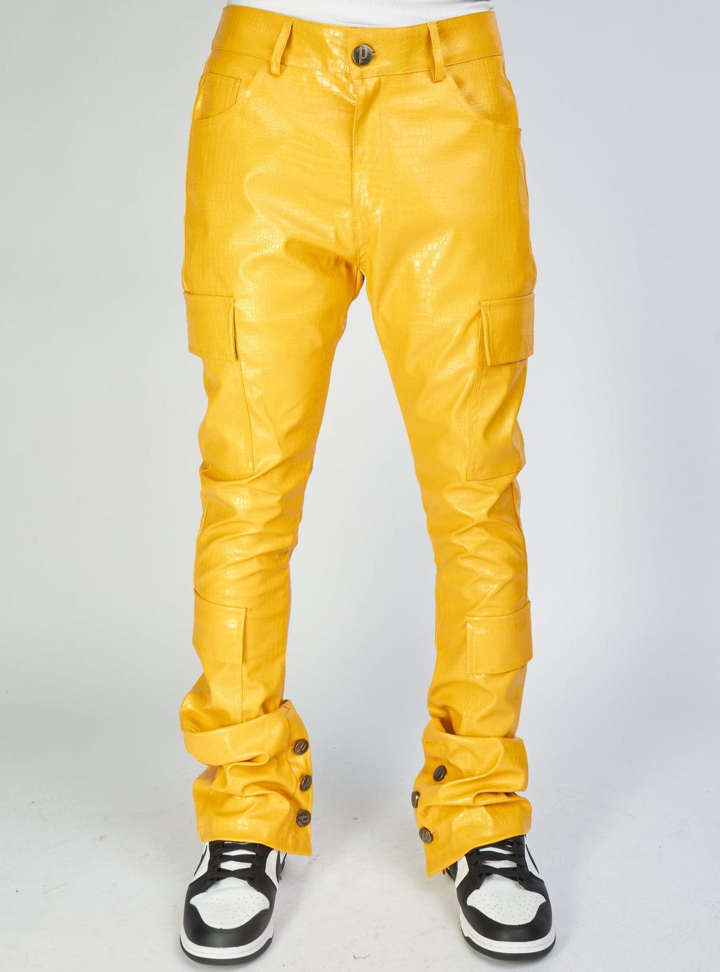 Politics Jeans - Alligator Leather Stacked Flare with Embroidery Harris - Yellow And Black - 563