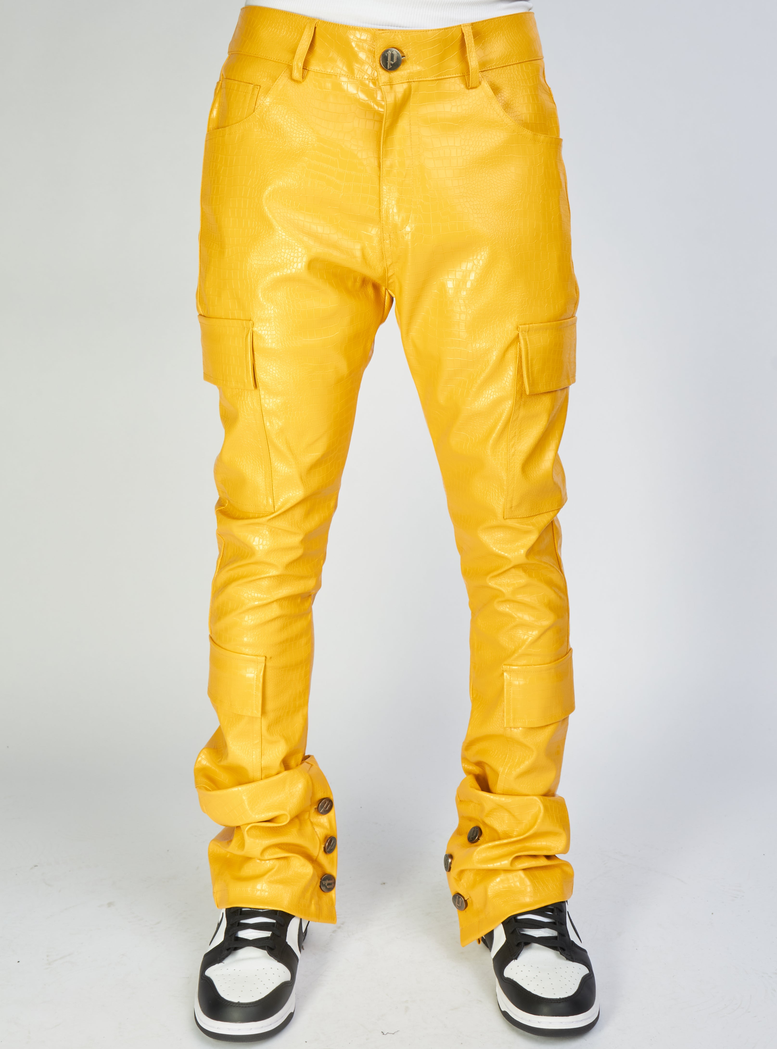 Politics Jeans - Alligator Leather Stacked Flare with Embroidery Harris - Yellow And Black - 563