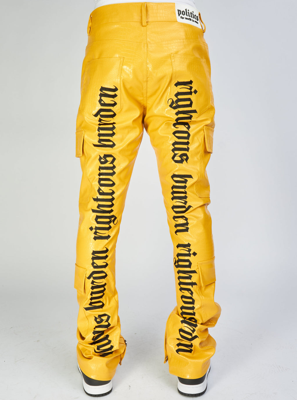 Politics Jeans - Alligator Leather Stacked Flare with Embroidery Harris - Yellow And Black - 563