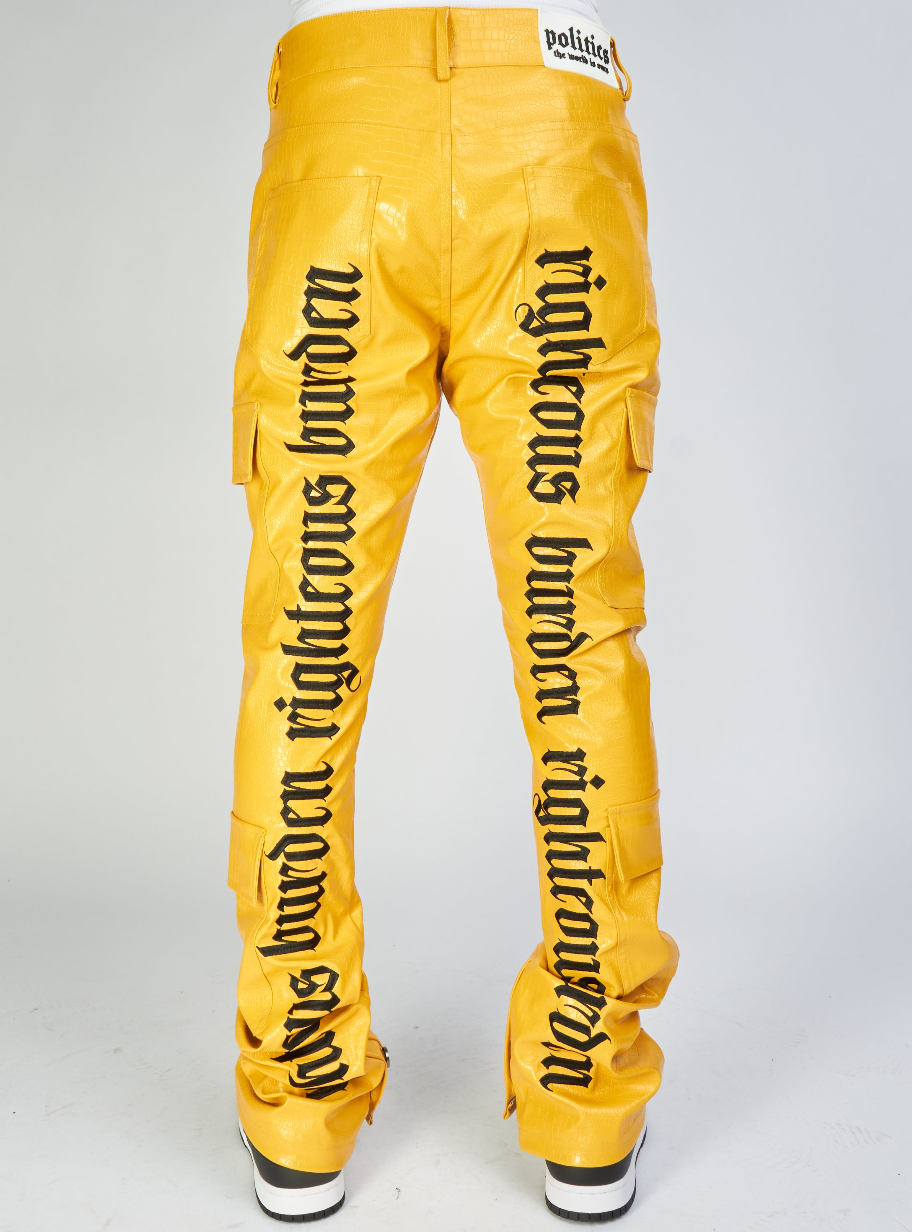 Politics Jeans - Alligator Leather Stacked Flare with Embroidery Harris - Yellow And Black - 563