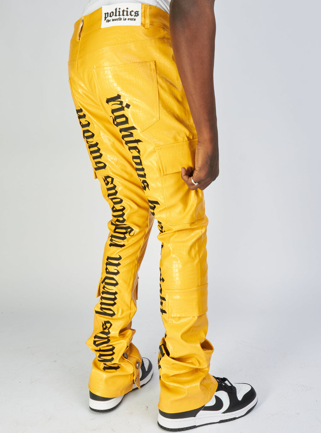 Politics Jeans - Alligator Leather Stacked Flare with Embroidery Harris - Yellow And Black - 563