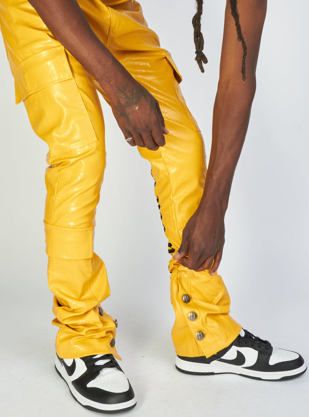 Politics Jeans - Alligator Leather Stacked Flare with Embroidery Harris - Yellow And Black - 563