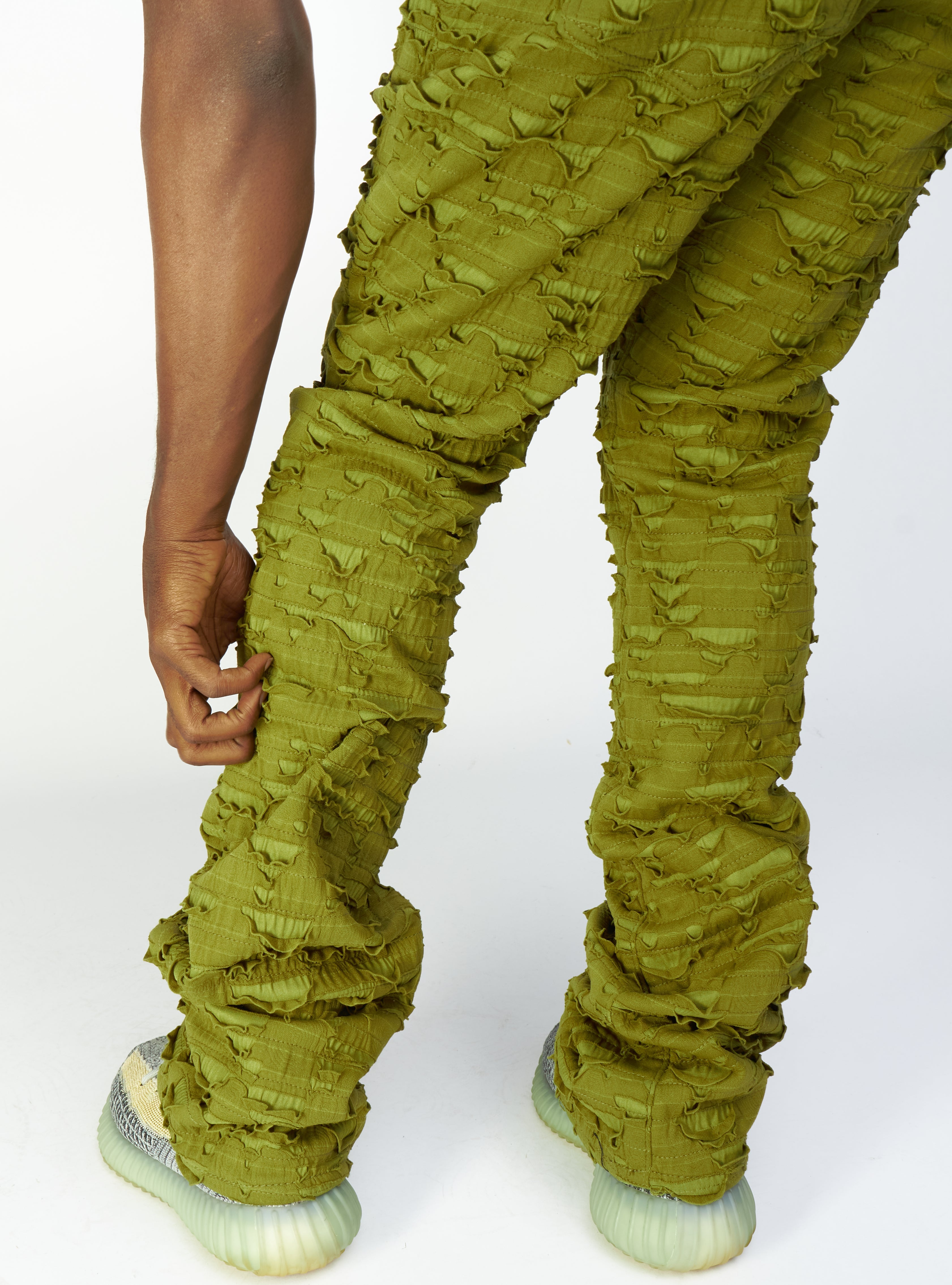 Politics Jeans - Lucas - Olive - Shredded Stacked Flare  - 502