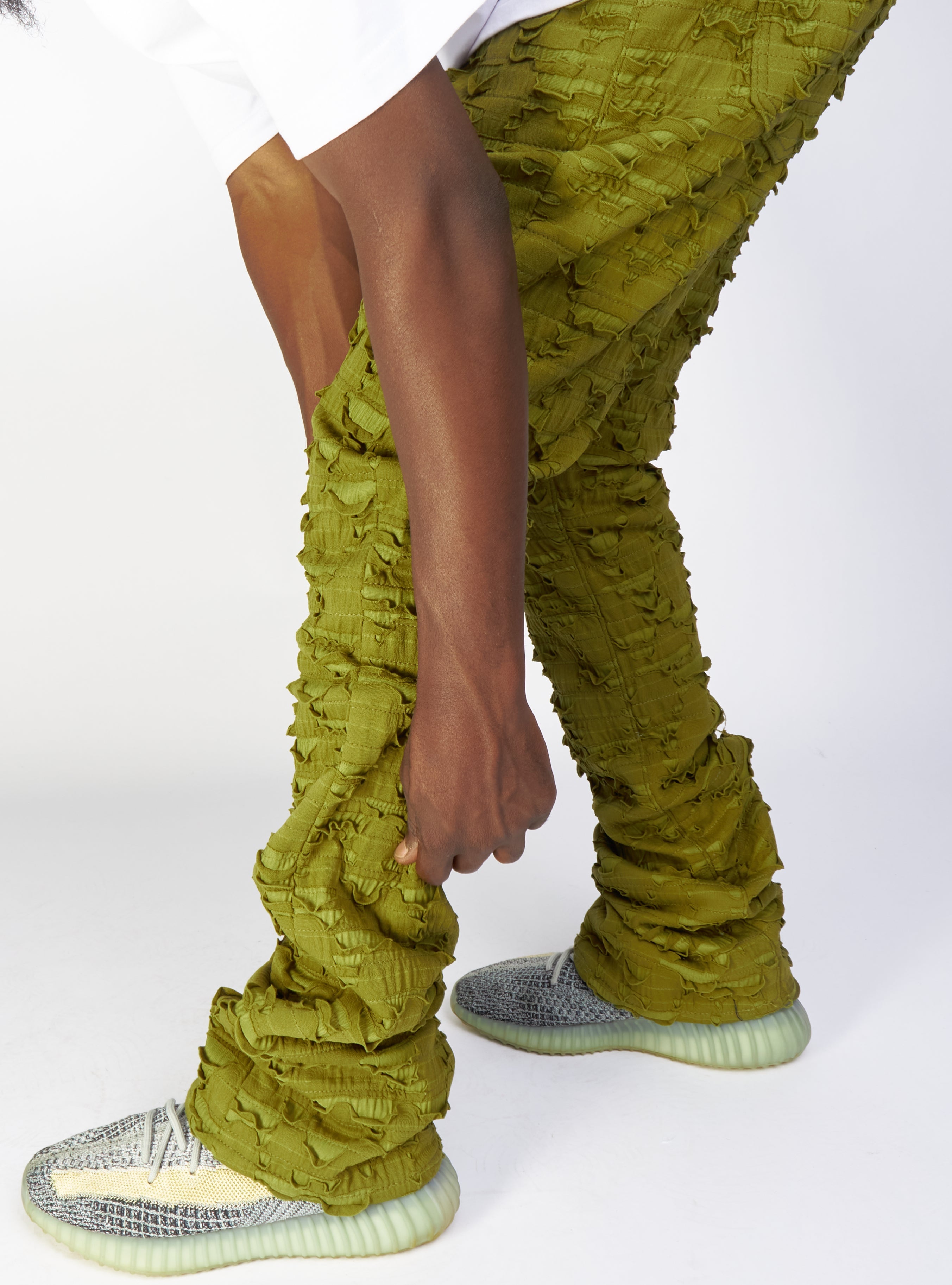 Politics Jeans - Lucas - Olive - Shredded Stacked Flare  - 502