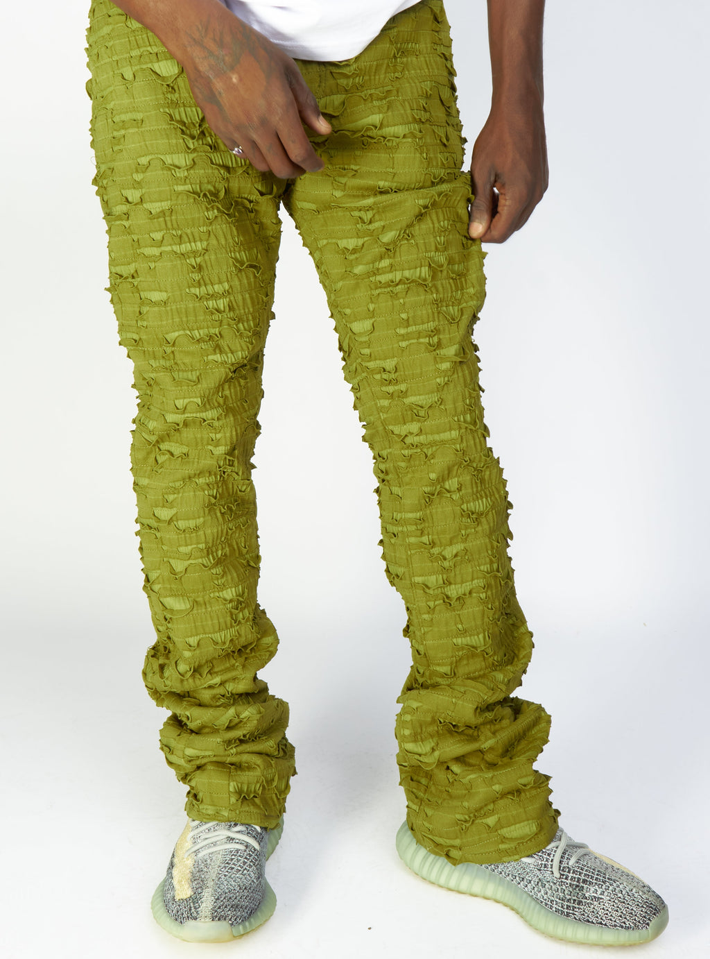 Politics Jeans - Lucas - Olive - Shredded Stacked Flare  - 502
