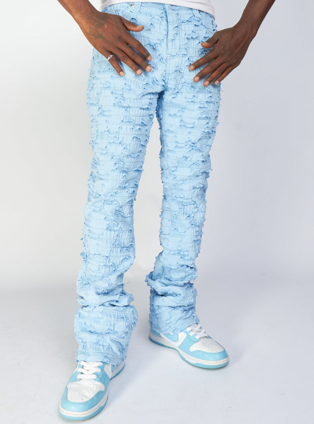 Politics Jeans - Lucas - Baby Blue - Shredded Stacked Flare  - 504