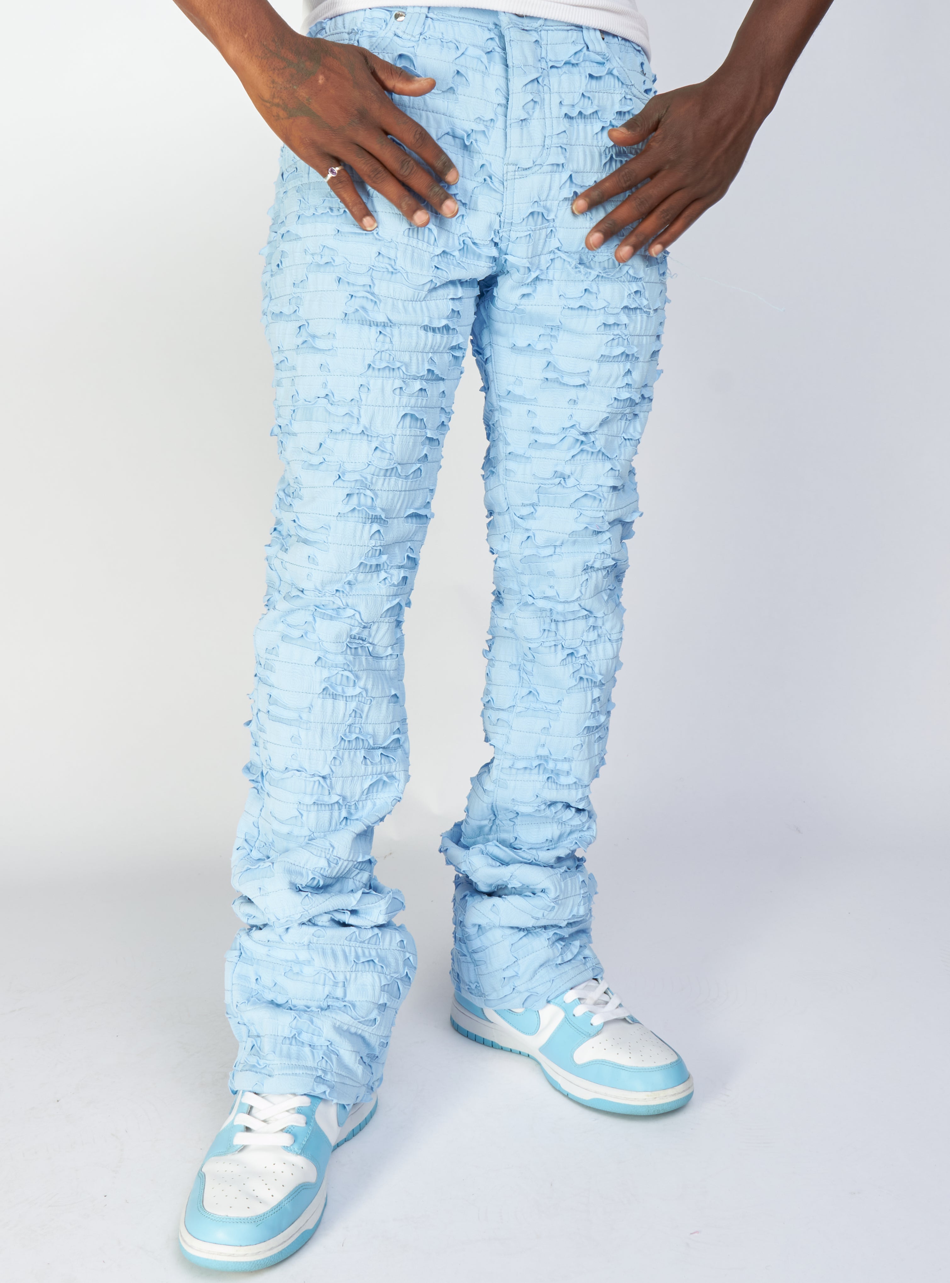 Politics Jeans - Lucas - Baby Blue - Shredded Stacked Flare  - 504