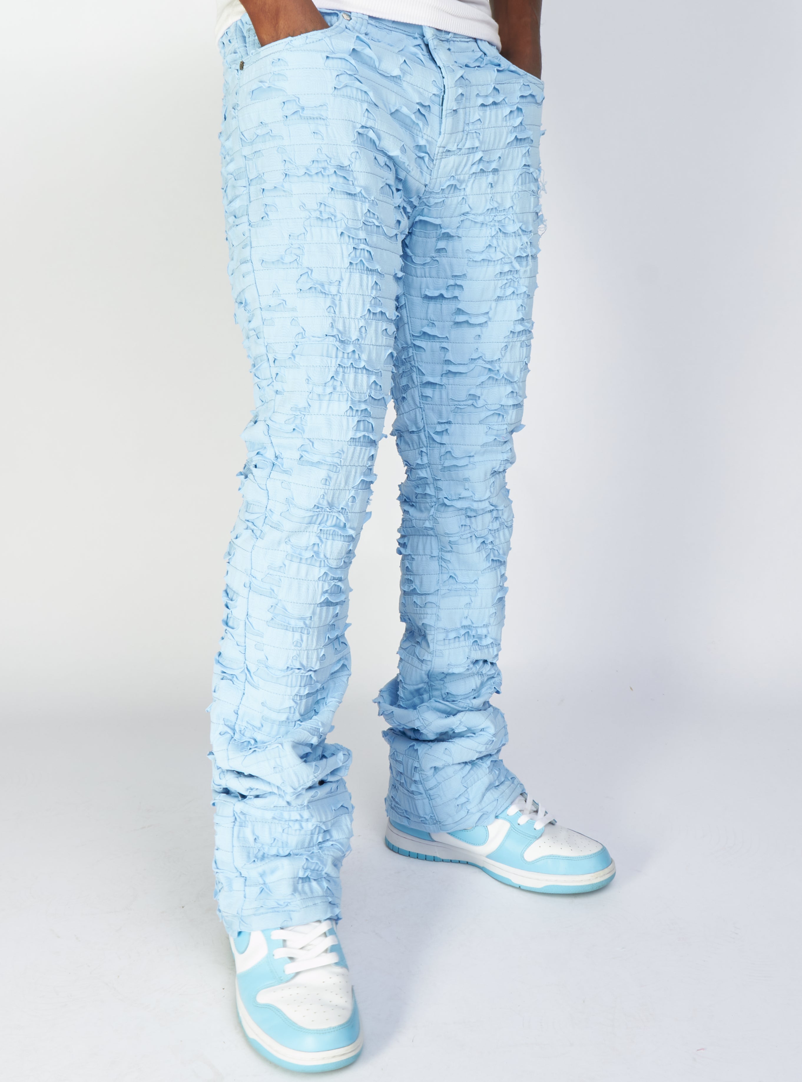 Politics Jeans - Lucas - Baby Blue - Shredded Stacked Flare  - 504