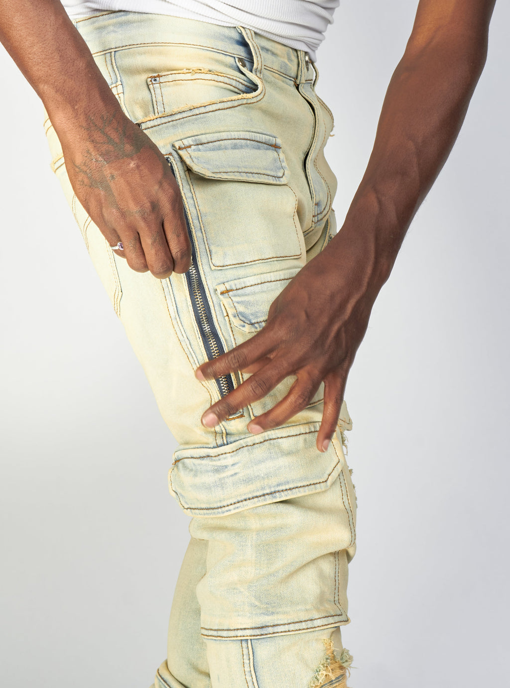 Politics Jeans - Murphy - Light Sand Blast - Skinny Stacked Cargo Zip Flare - 511