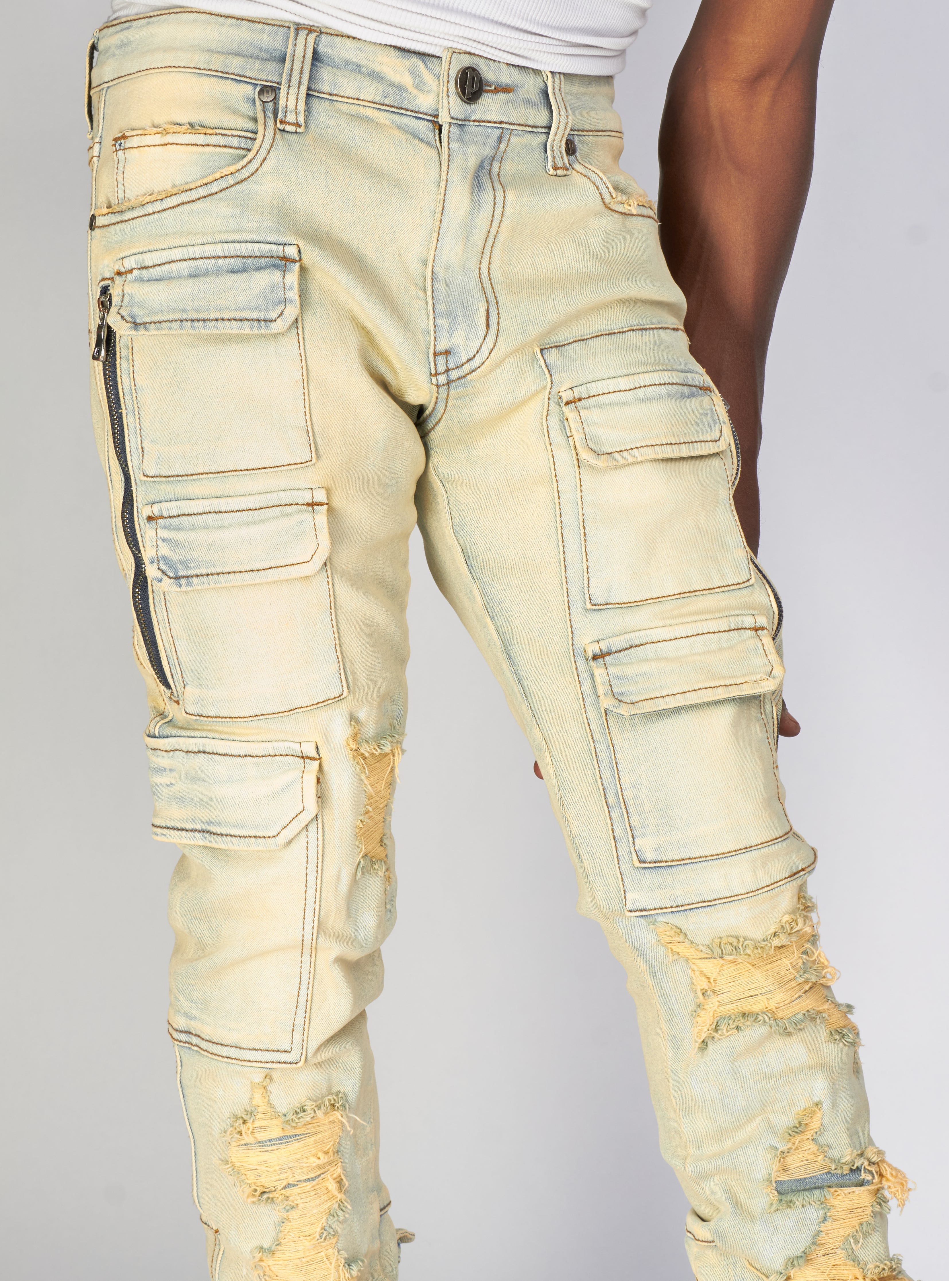 Politics Jeans - Murphy - Light Sand Blast - Skinny Stacked Cargo Zip Flare - 511