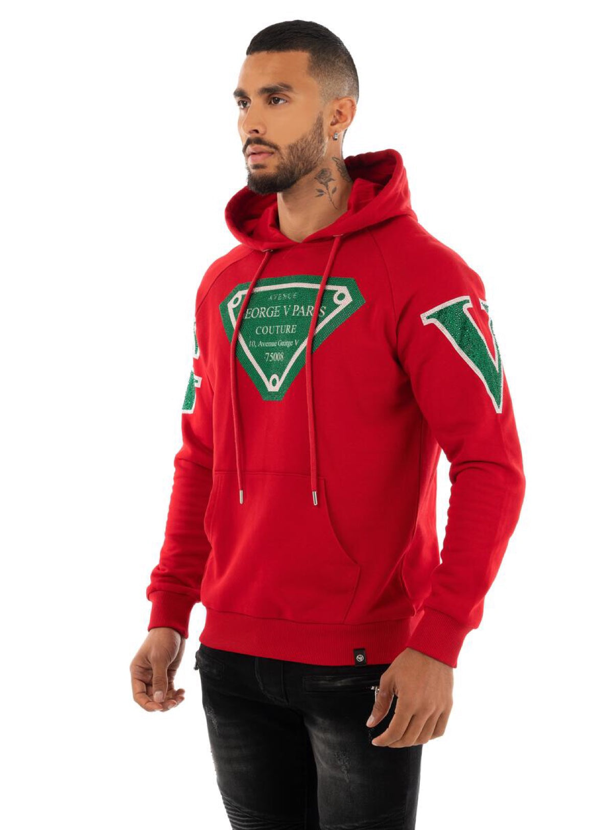 George V Hoodie - Initial Diamond - Red - GV2410
