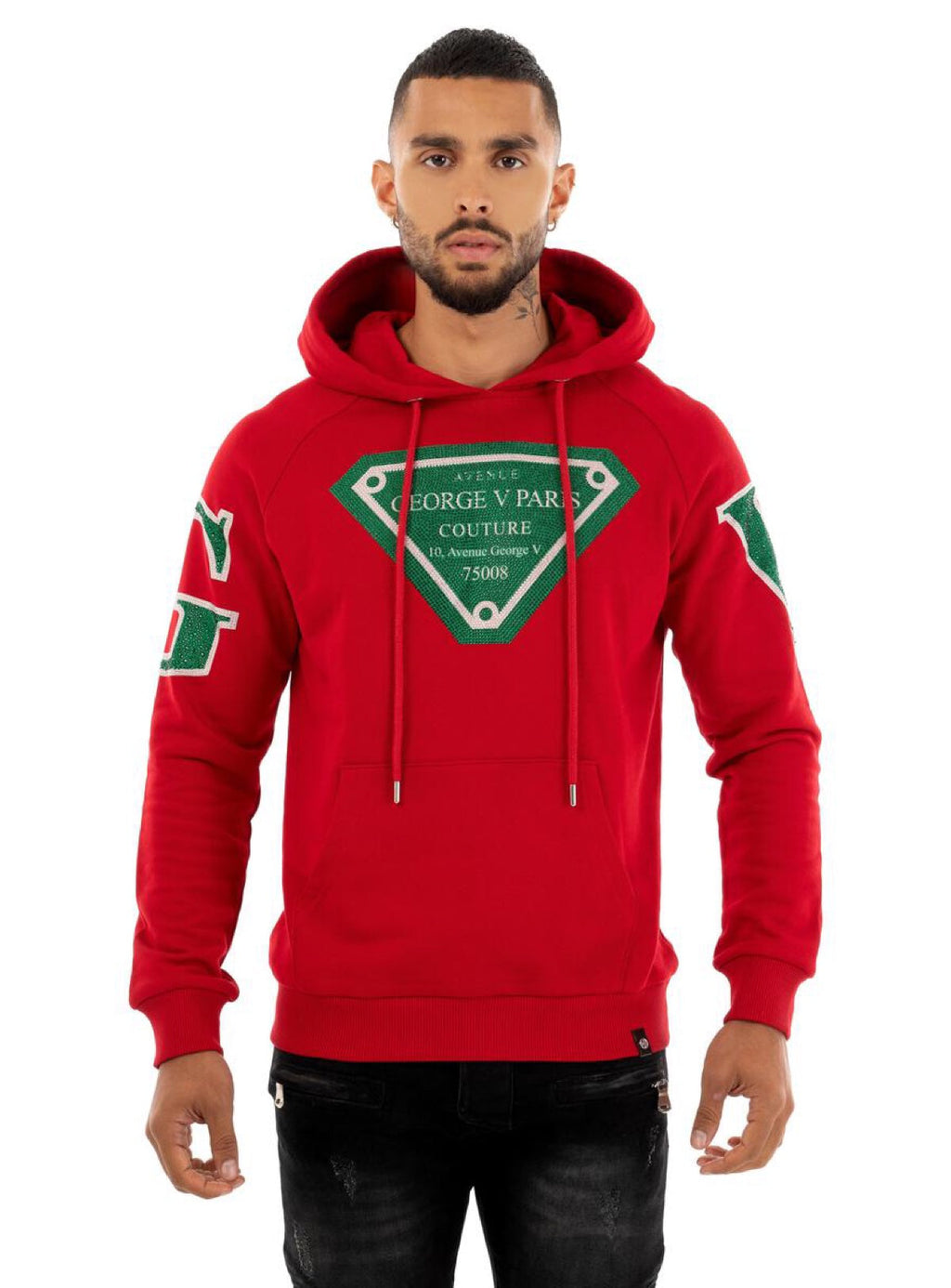 George V Hoodie - Initial Diamond - Red - GV2410