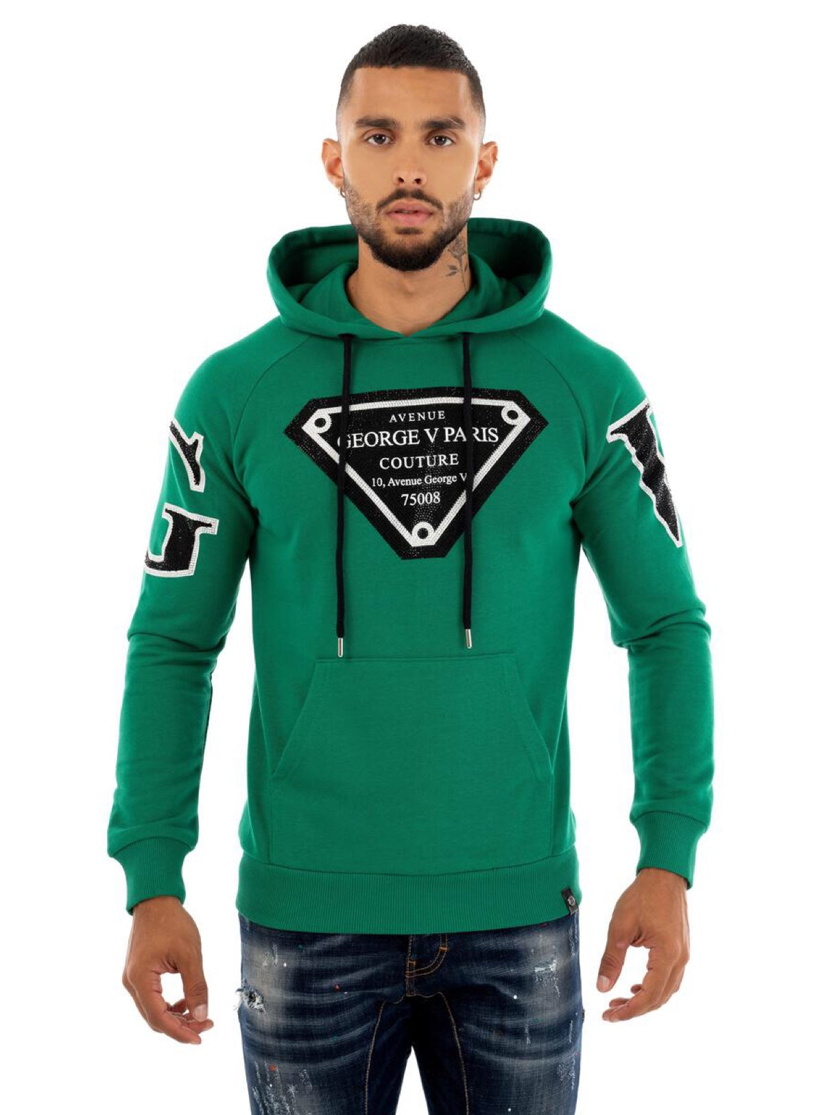 George V Hoodie - Initial Diamond - Green - GV2410