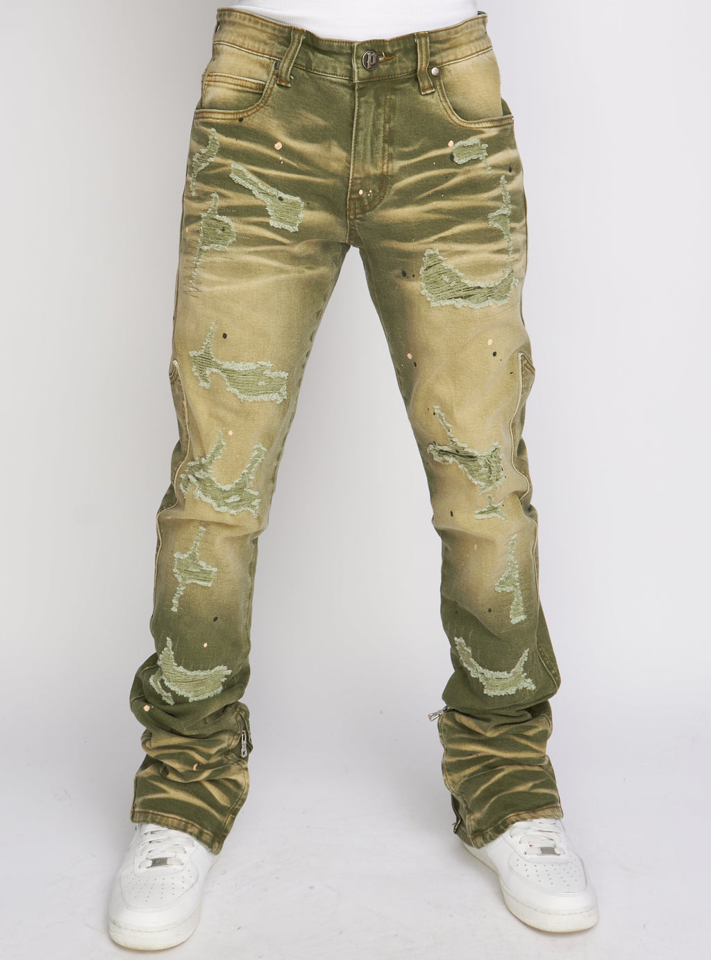 Politics Flare Skinny Stacked Jeans - Ramsey - Olive Vintage - 517