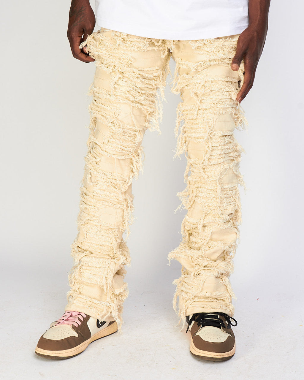 Politics Jeans - Thrashed Distressed Denim  - Cream - Debris 504