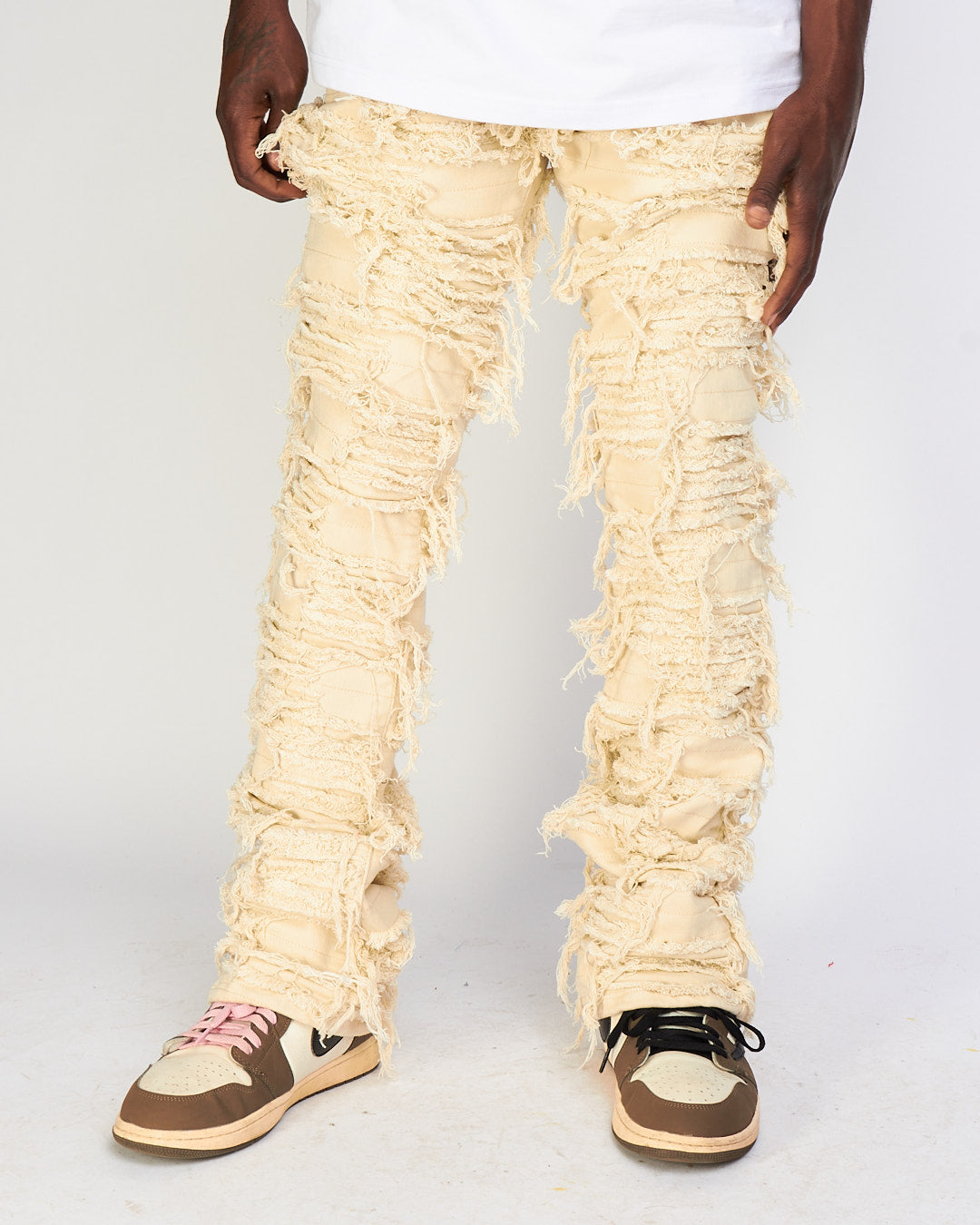Politics Jeans - Thrashed Distressed Denim  - Cream - Debris 504