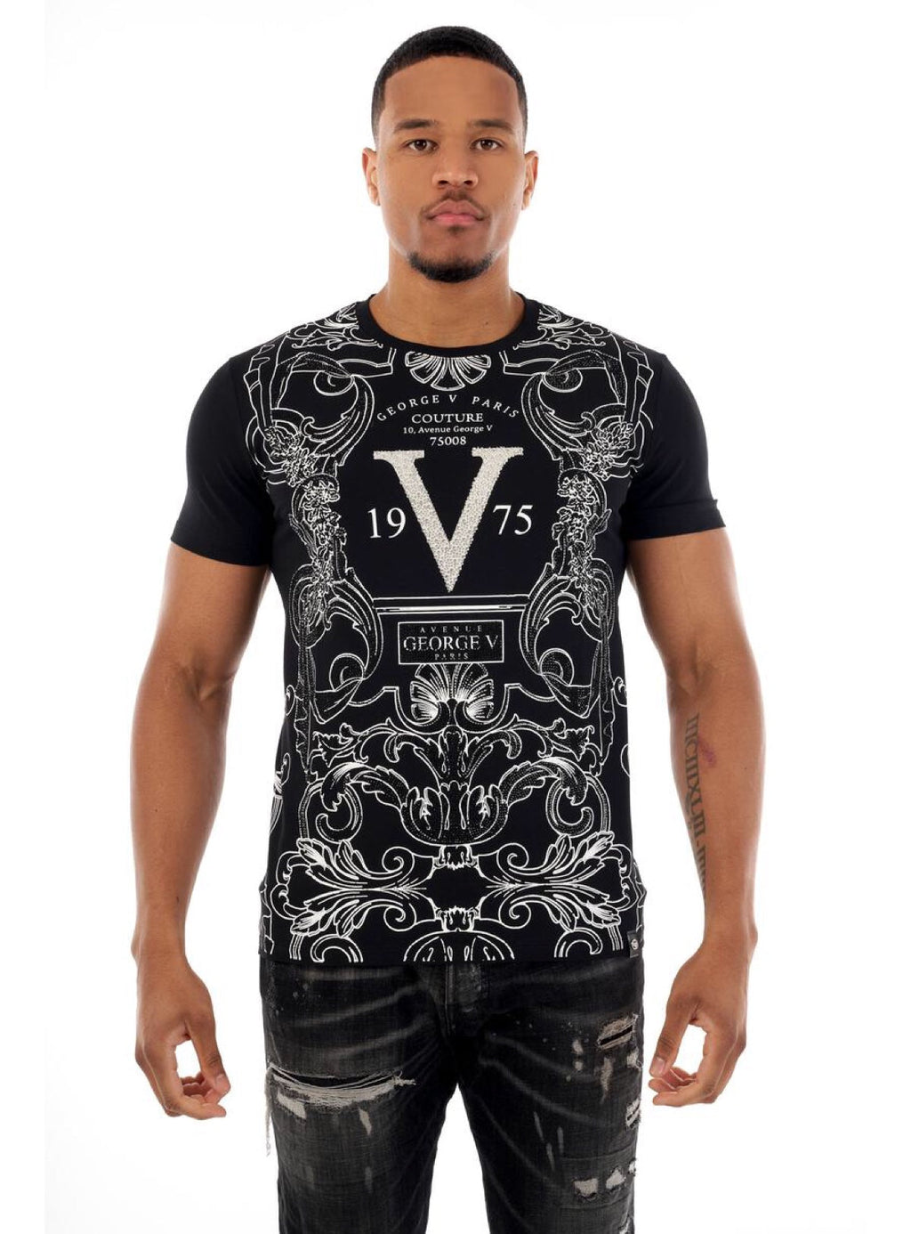 George V T-Shirt - Baroque Motif - Black - GV2518
