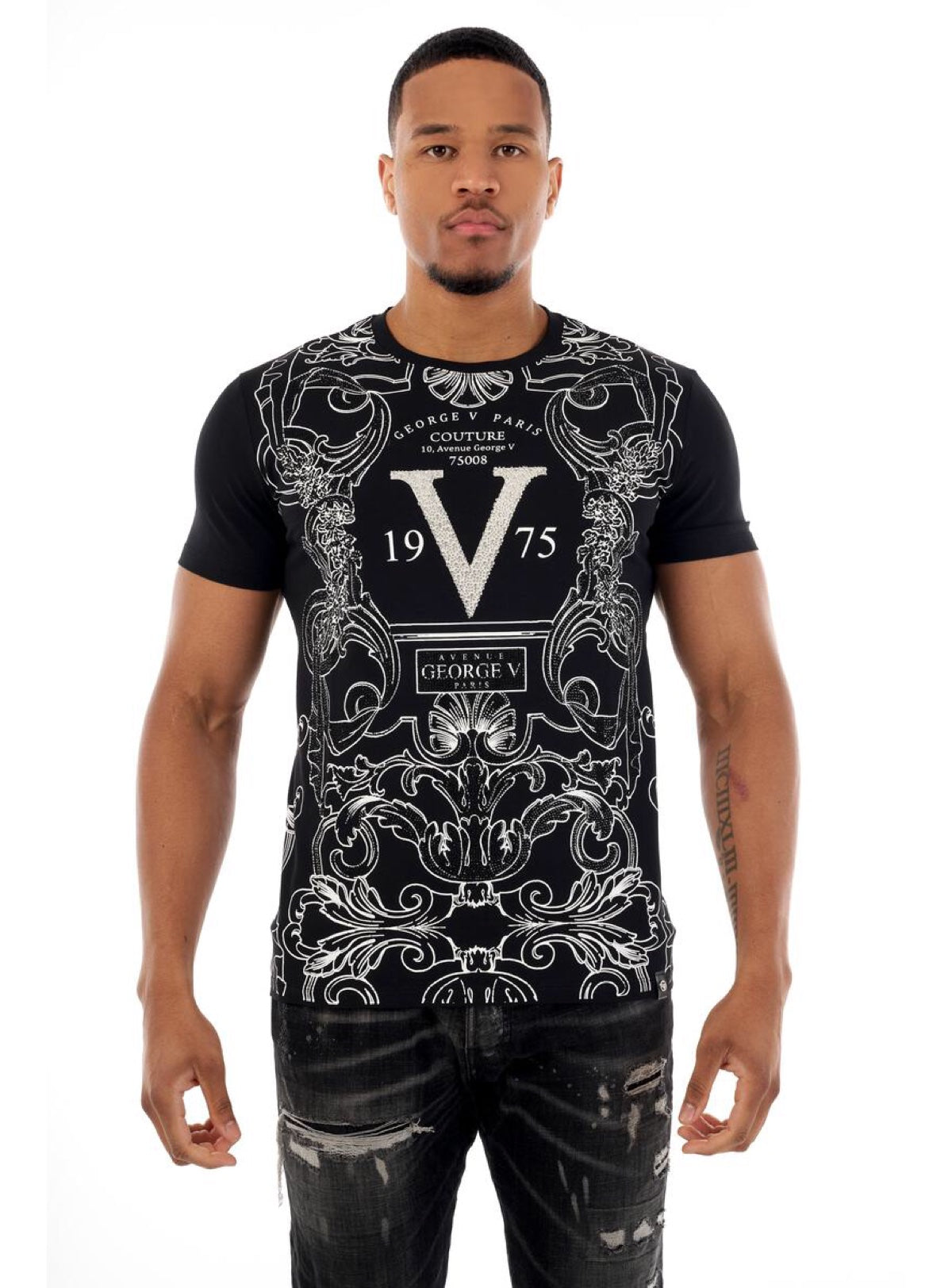 George V T-Shirt - Baroque Motif - Black - GV2518