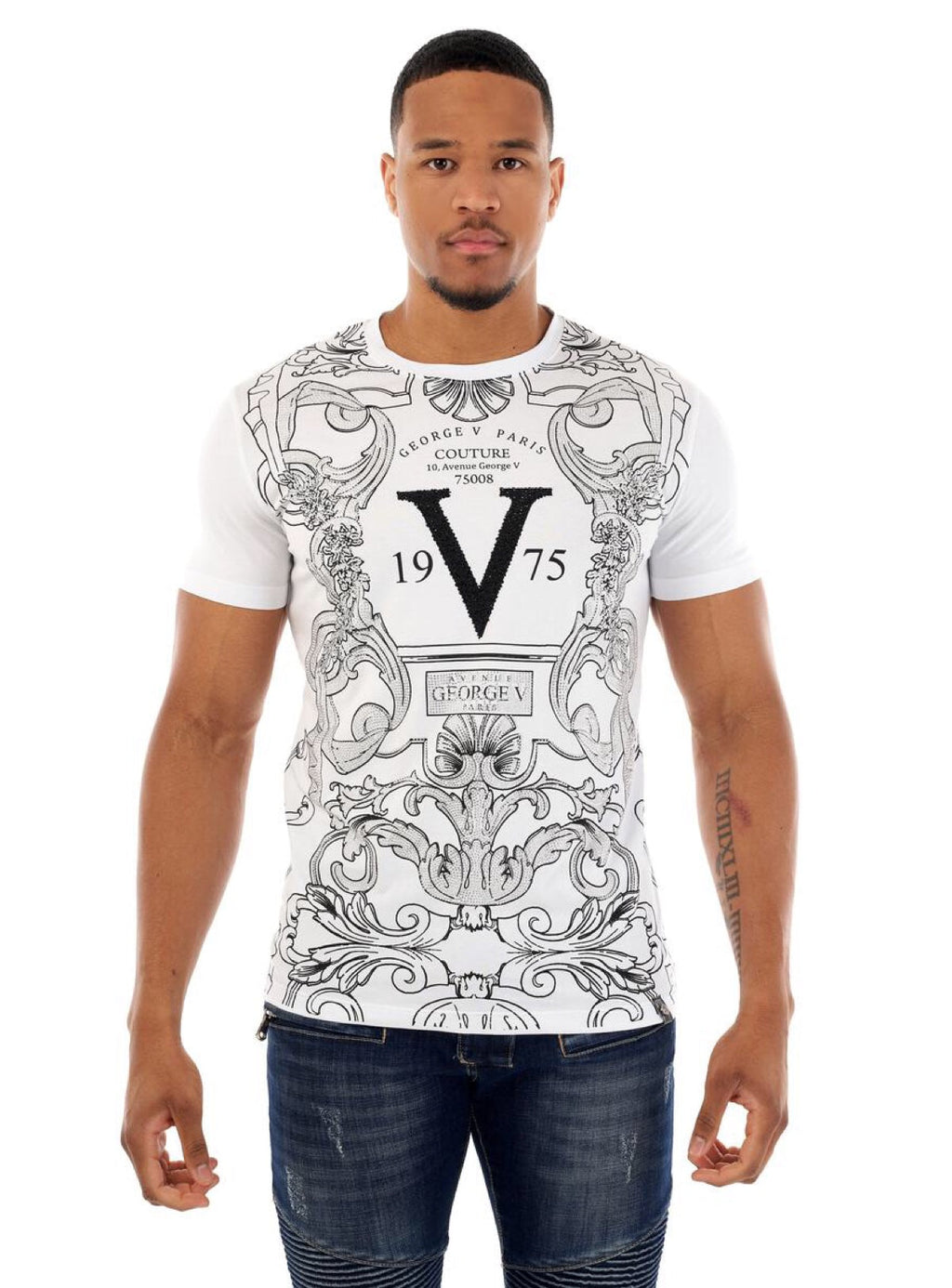 George V T-Shirt - Baroque Motif - White - GV2518