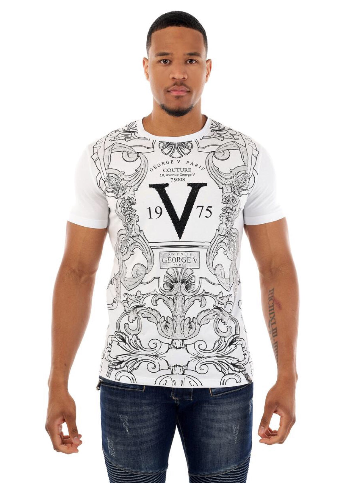 George V T-Shirt - Baroque Motif - White - GV2518