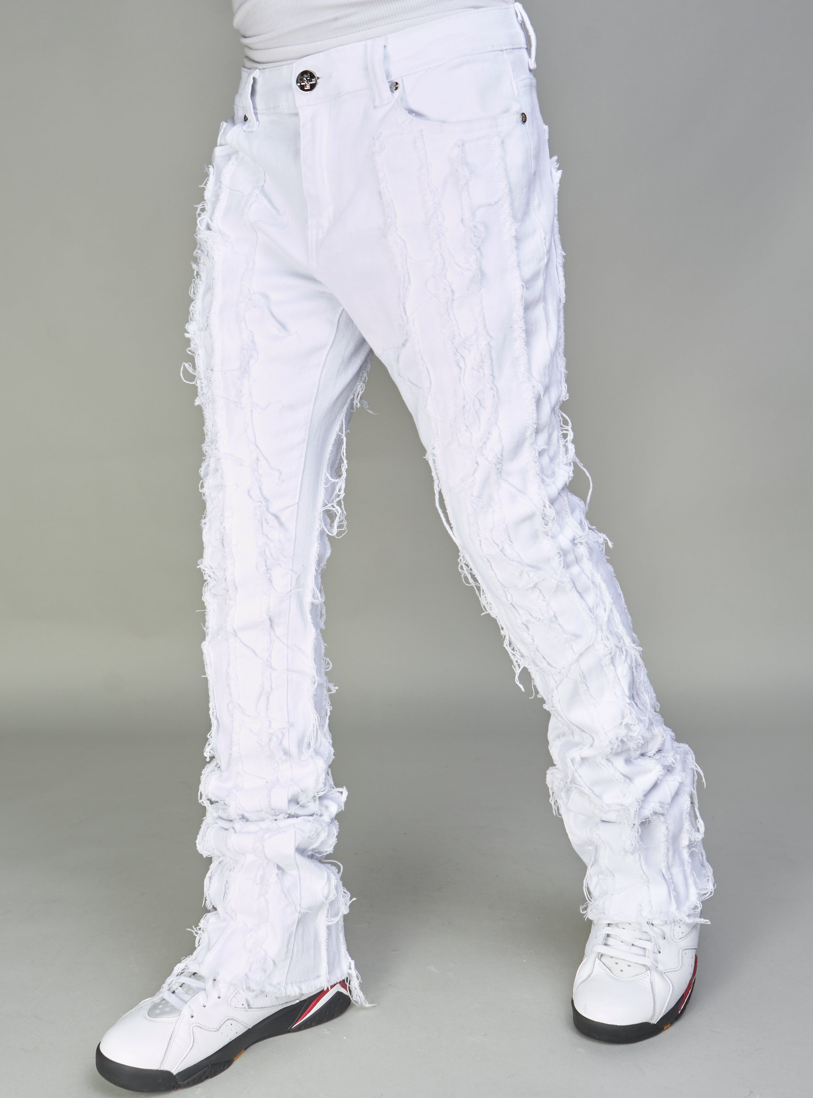 NME Jeans - Wayne - Distressed Stacked - White - 502