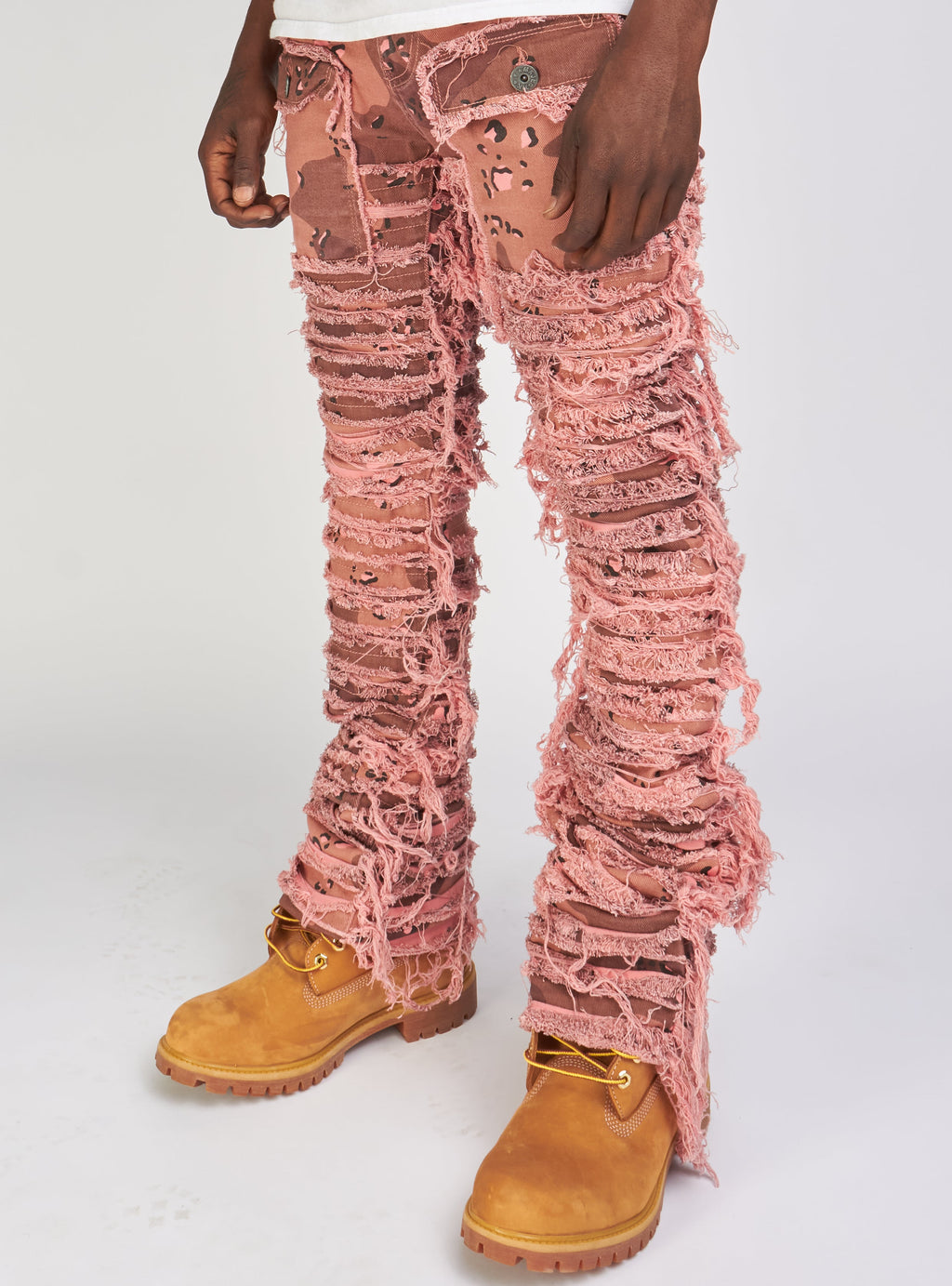 Majestik Jeans - Nirvana Rip And Frayed Stacked Pants - Pink Camo - DL2260
