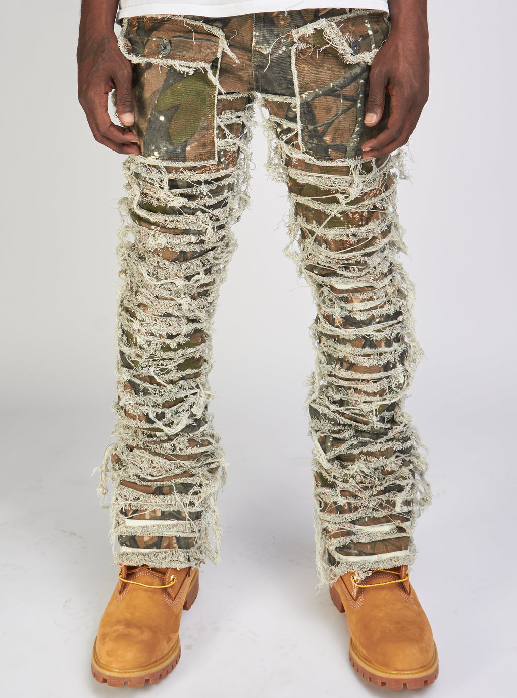 Majestik Jeans - Nirvana Rip And Frayed Stacked Pants - Hunter Camo - DL2260