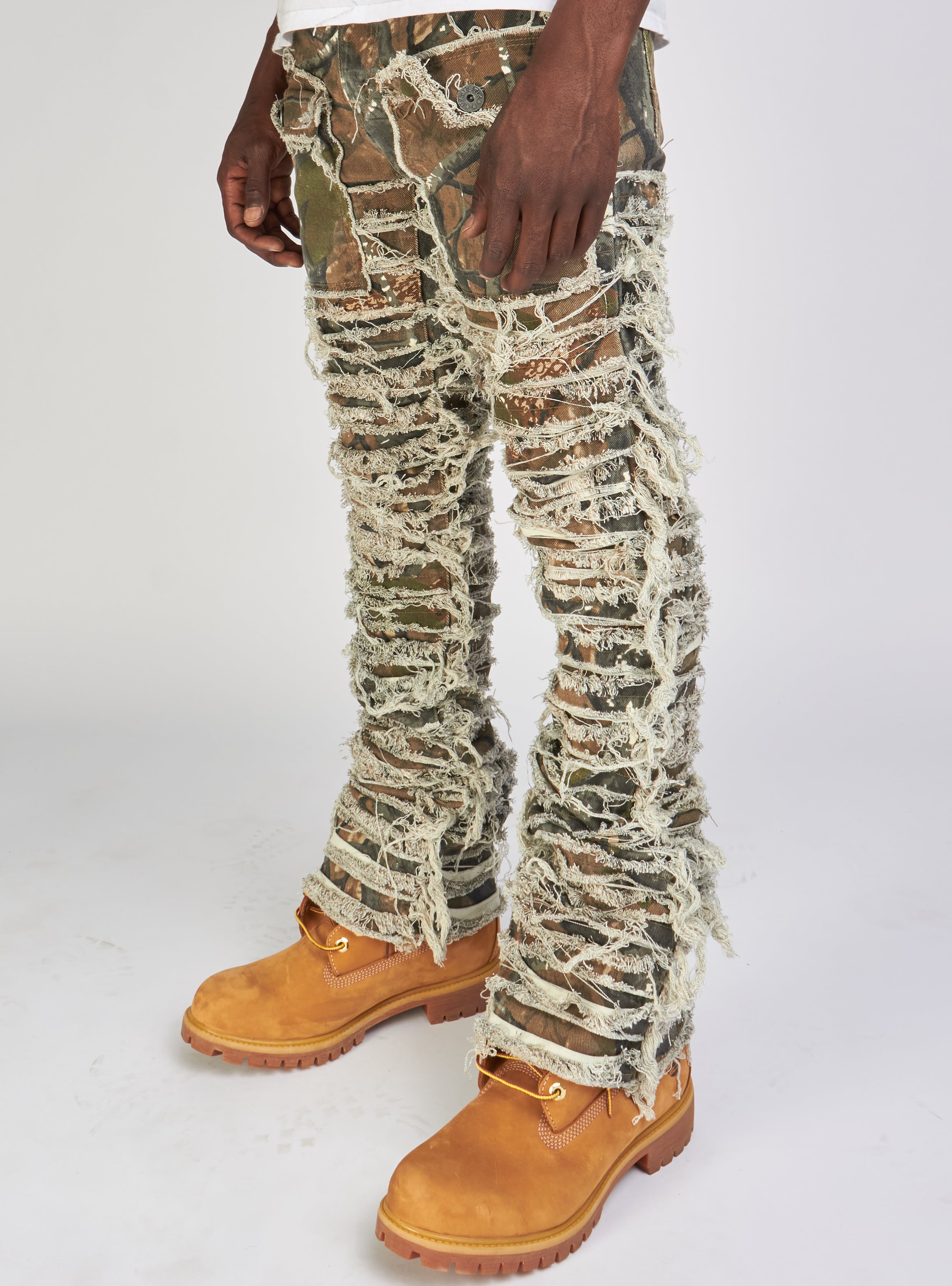 Majestik Jeans - Nirvana Rip And Frayed Stacked Pants - Hunter Camo - DL2260